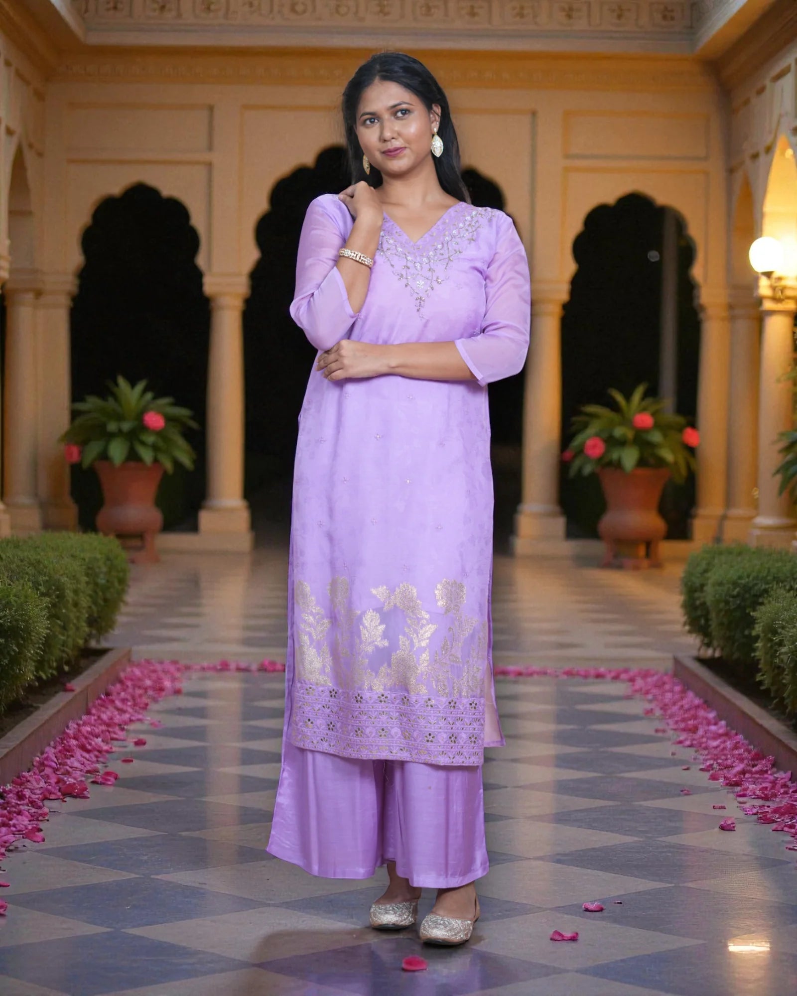Chanderi Silk Banarasi Embroidered Kurta Set