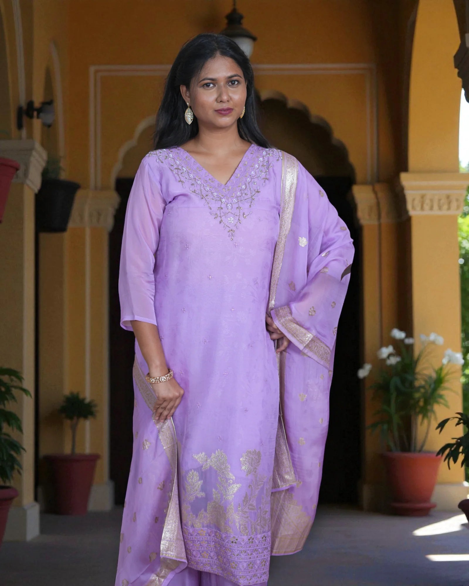 Chanderi Silk Banarasi Embroidered Kurta Set