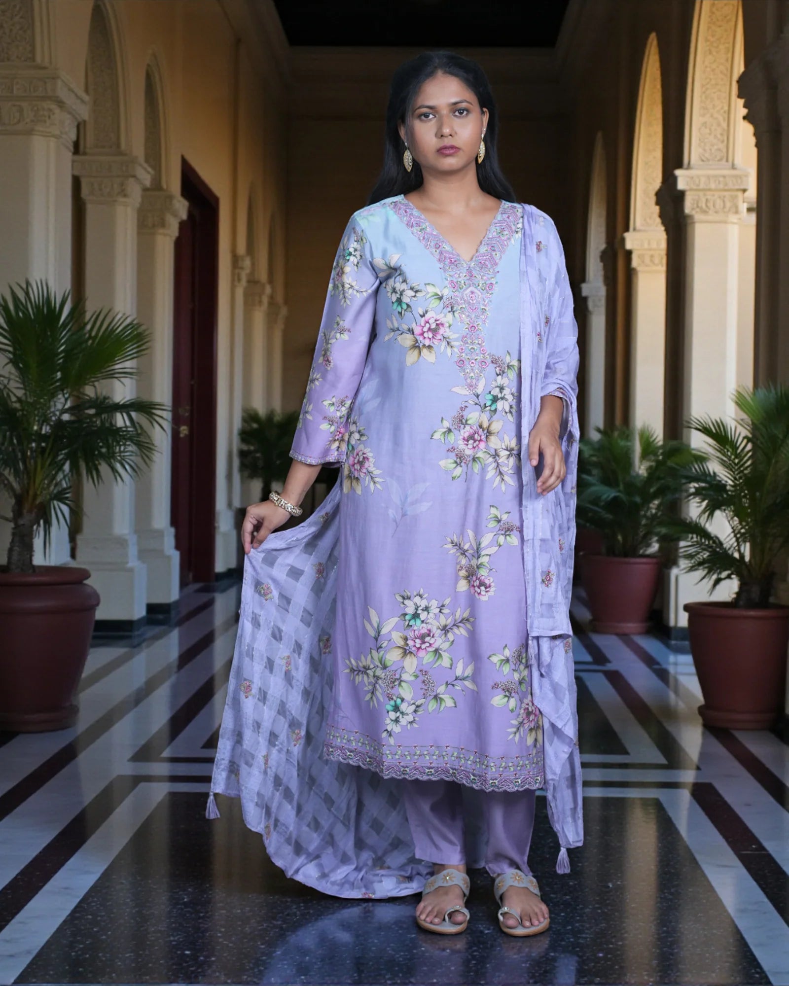 Floral Silk Kurta Set with Elegant Dupatta