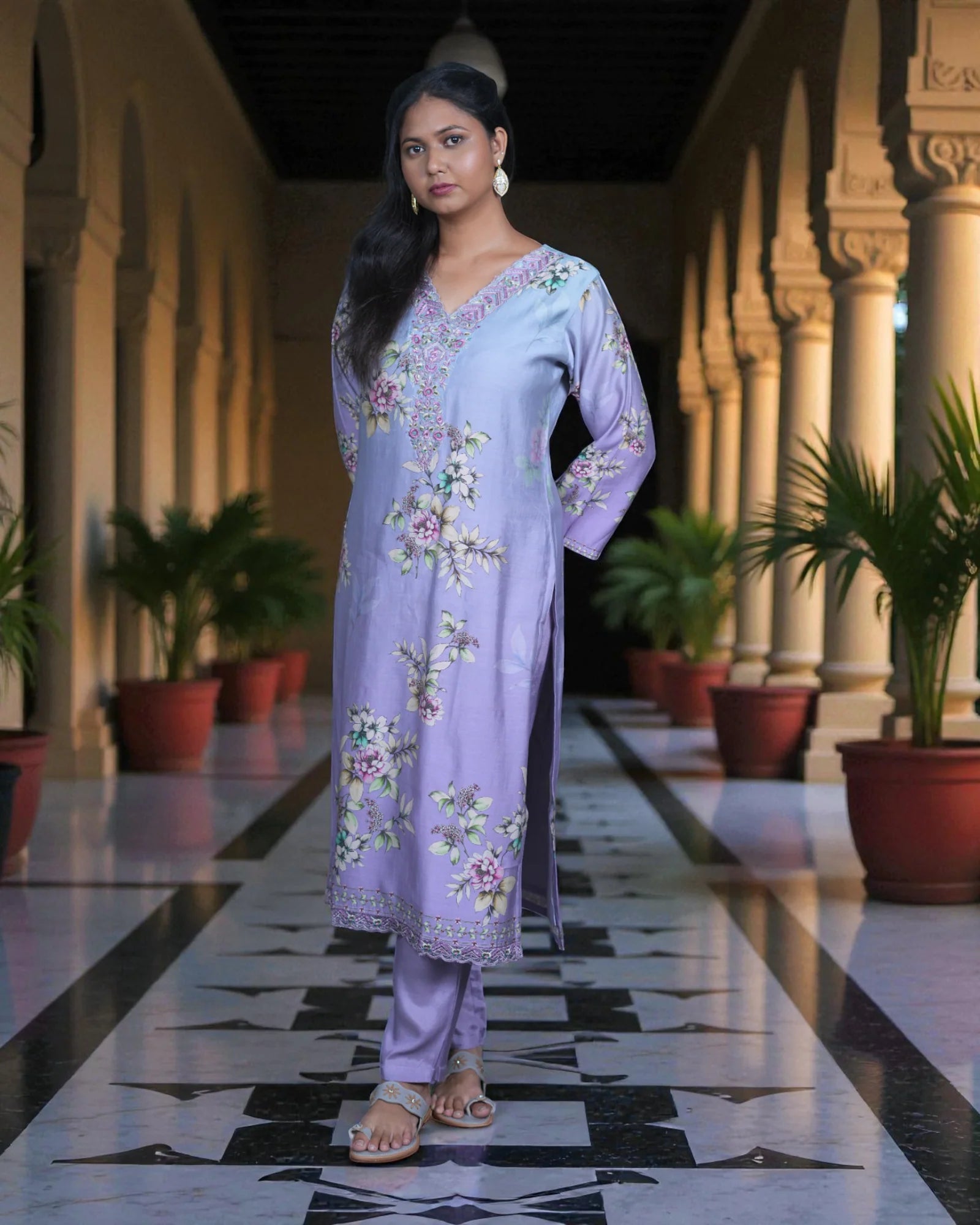 Floral Silk Kurta Set with Elegant Dupatta