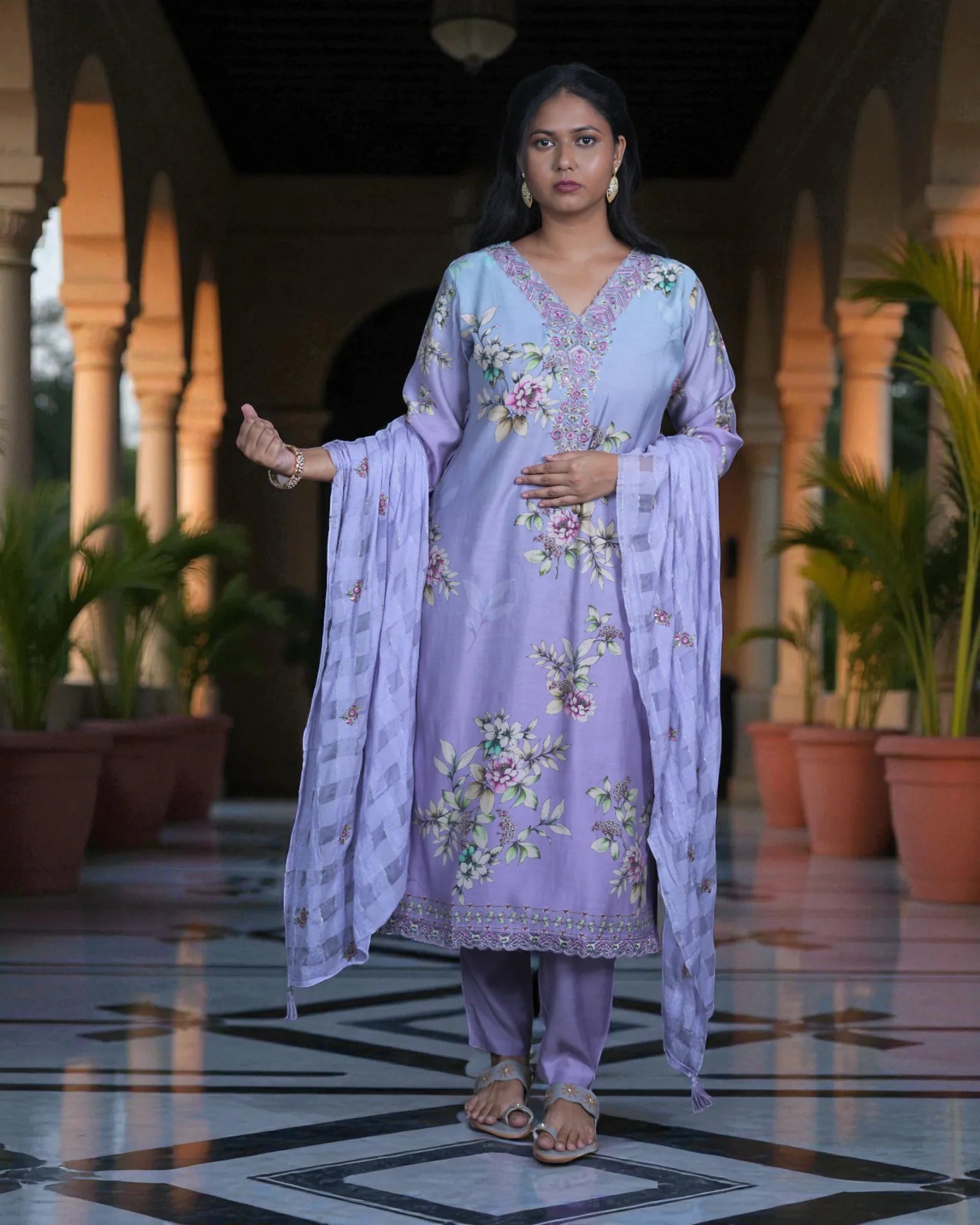 Floral Silk Kurta Set with Elegant Dupatta