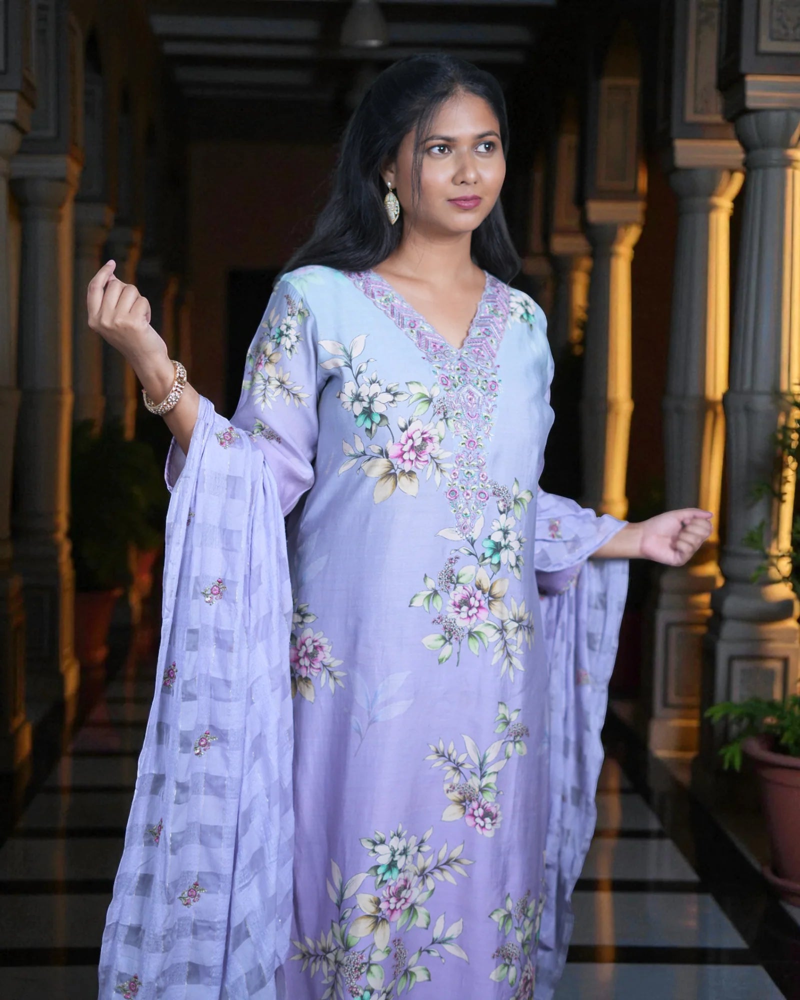 Floral Silk Kurta Set with Elegant Dupatta