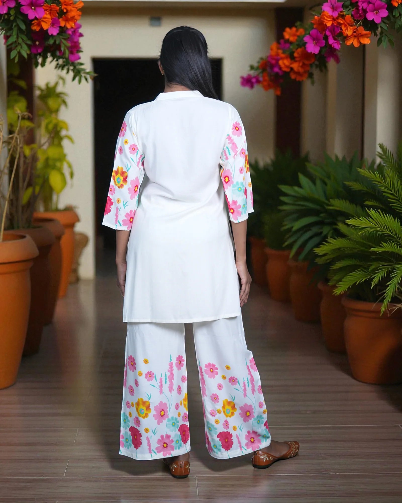 Floral Printed Cotton Ankle Bottoms Co-Ord Set