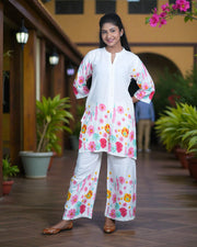 Floral Printed Cotton Ankle Bottoms Co-Ord Set