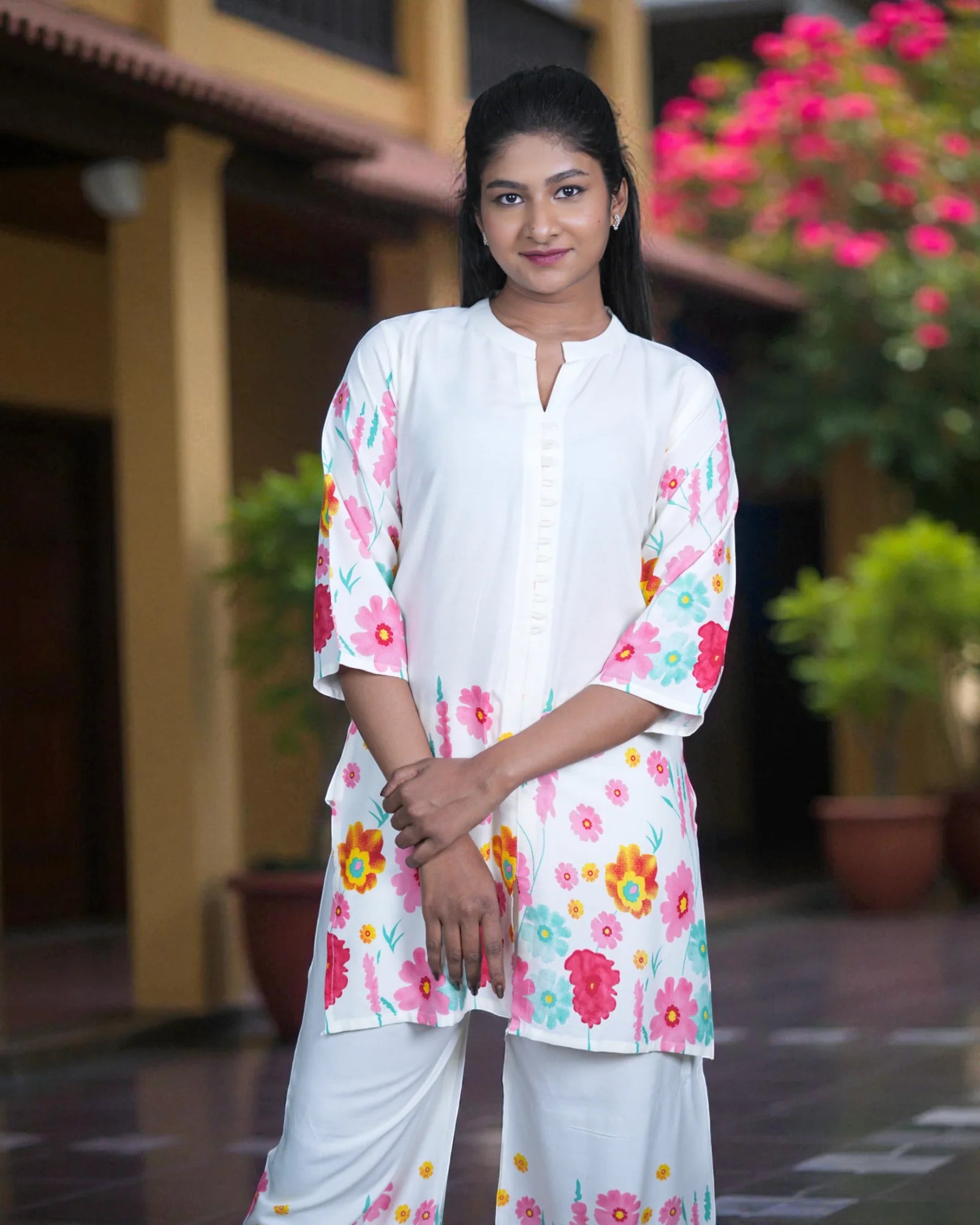 Floral Printed Cotton Ankle Bottoms Co-Ord Set