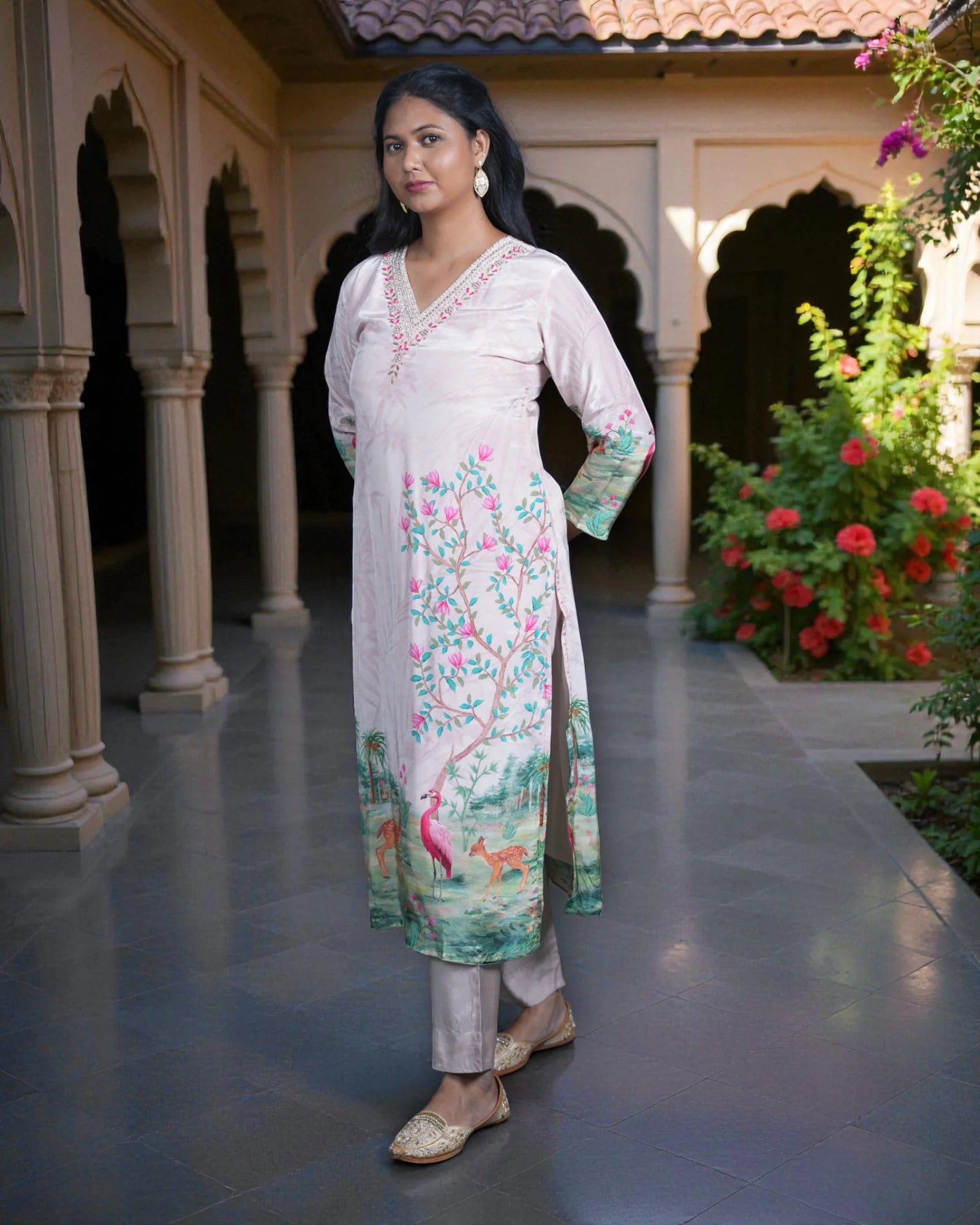 Green Zardozi Embroidered Cotton Kurta Set