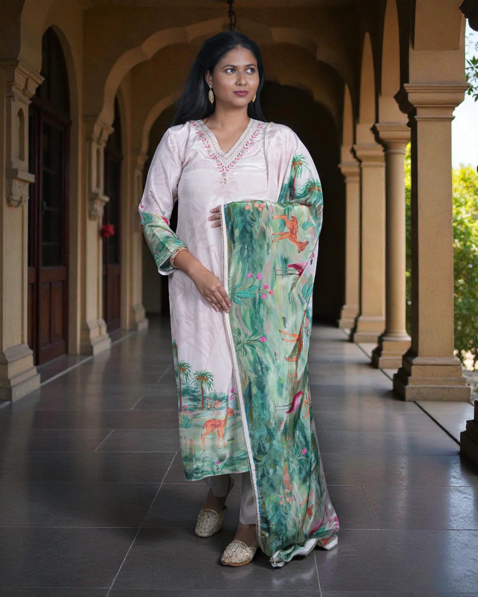 Green Zardozi Embroidered Cotton Kurta Set