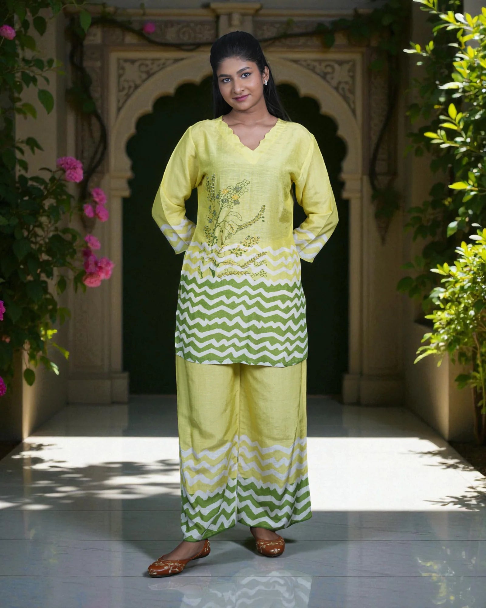 Vibrant Floral Embroidered Cotton Co-Ord Set