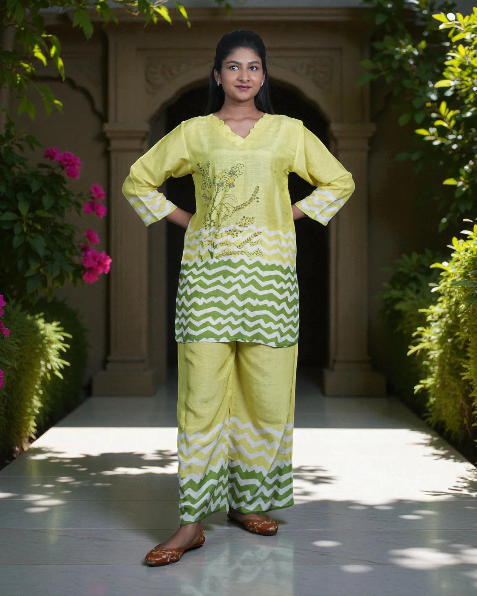 Vibrant Floral Embroidered Cotton Co-Ord Set