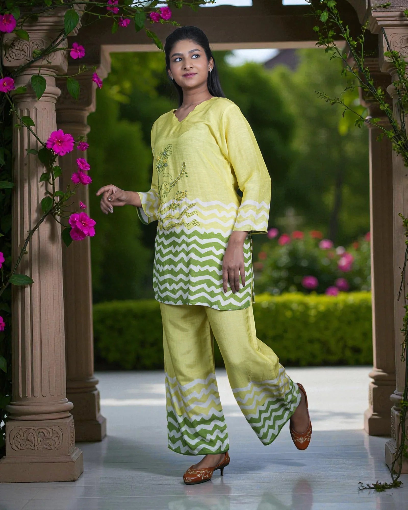 Vibrant Floral Embroidered Cotton Co-Ord Set