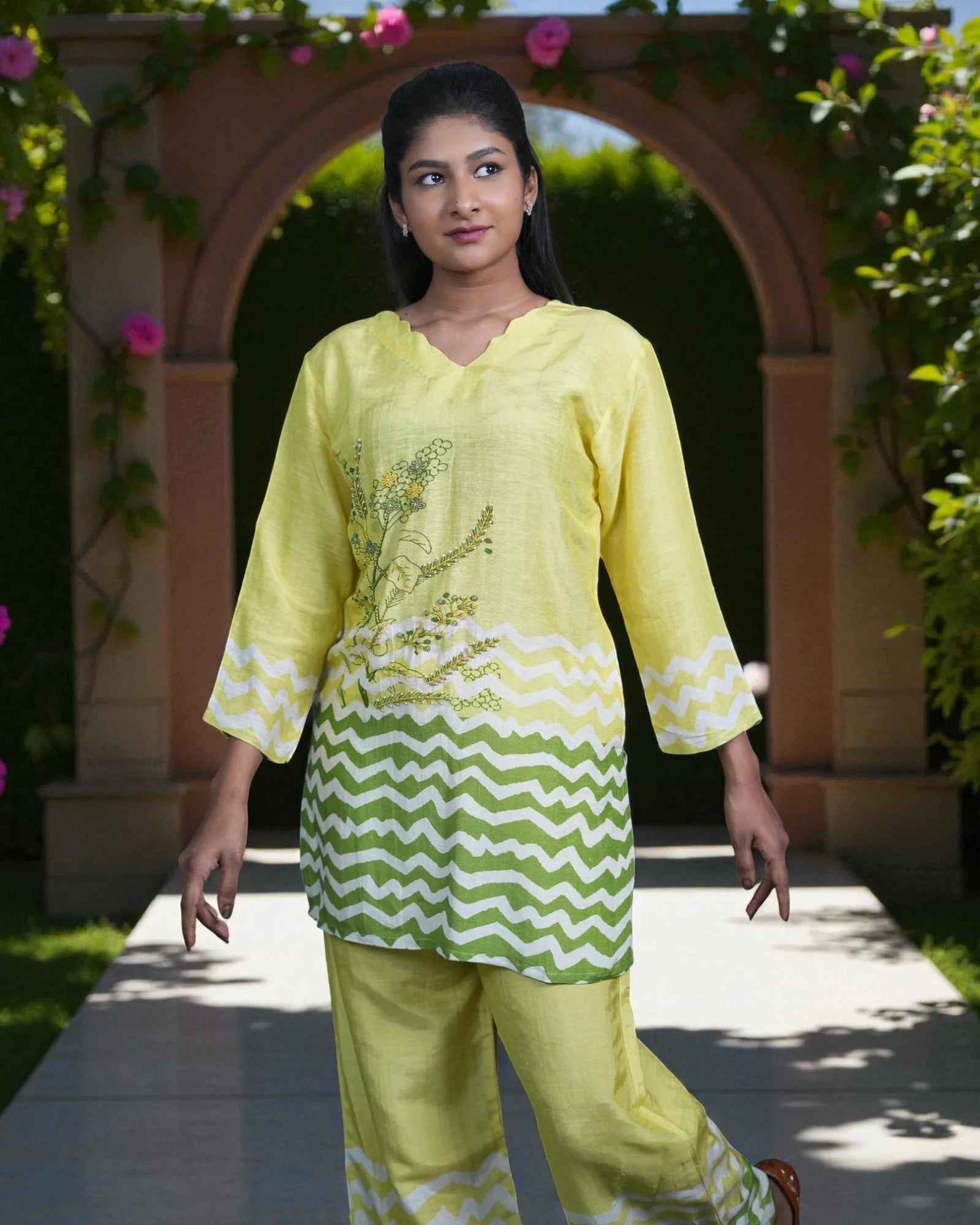 Vibrant Floral Embroidered Cotton Co-Ord Set