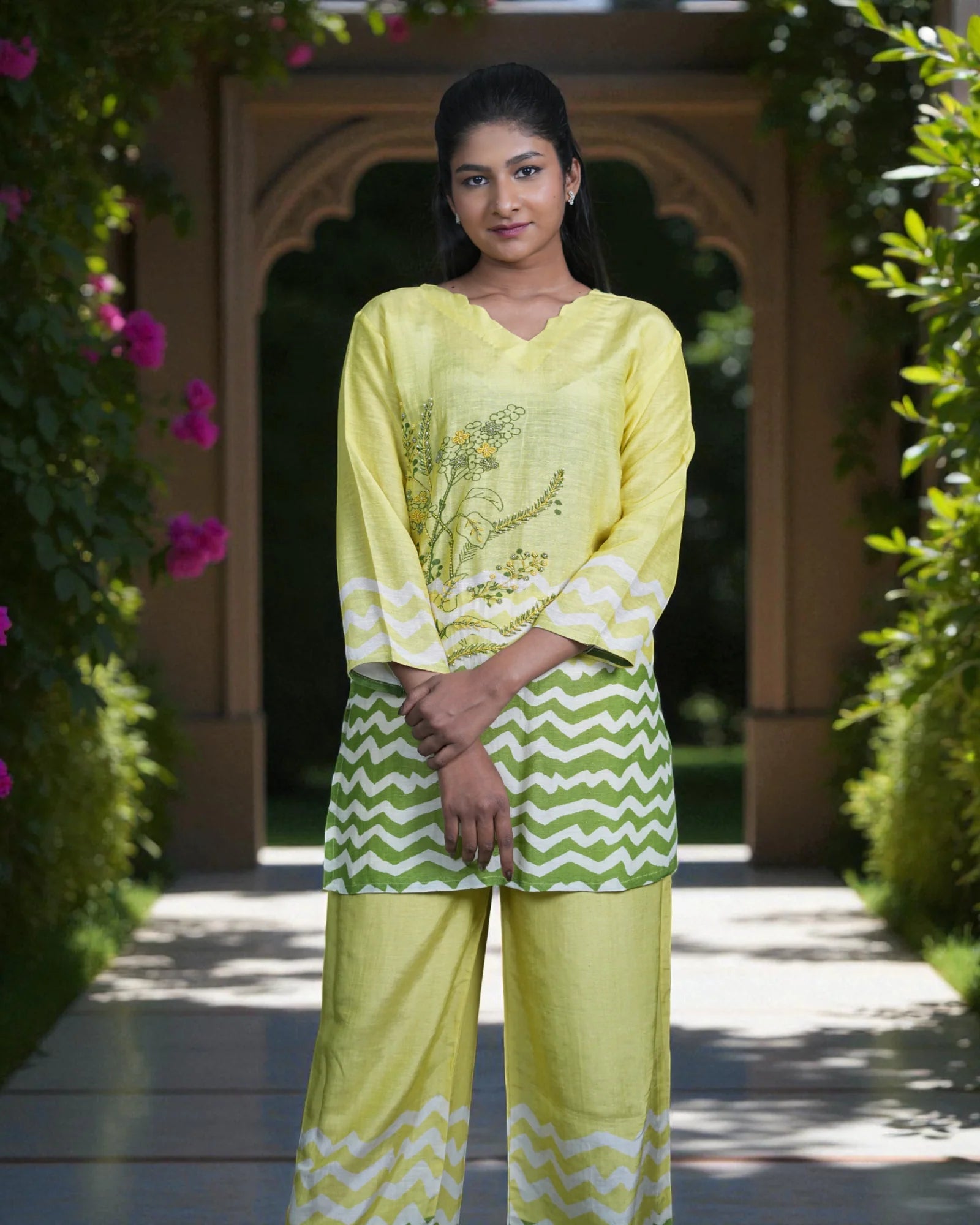 Vibrant Floral Embroidered Cotton Co-Ord Set