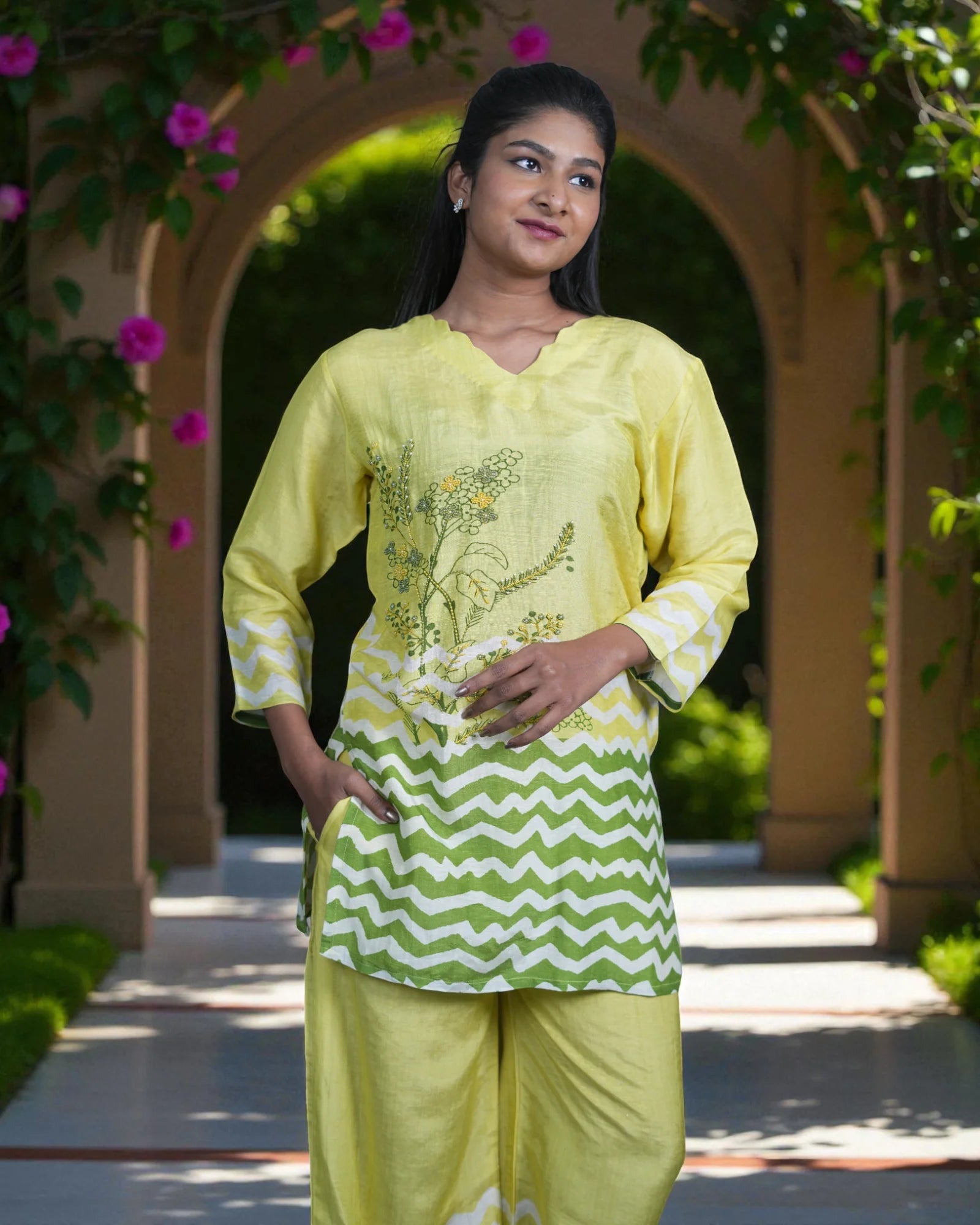 Vibrant Floral Embroidered Cotton Co-Ord Set