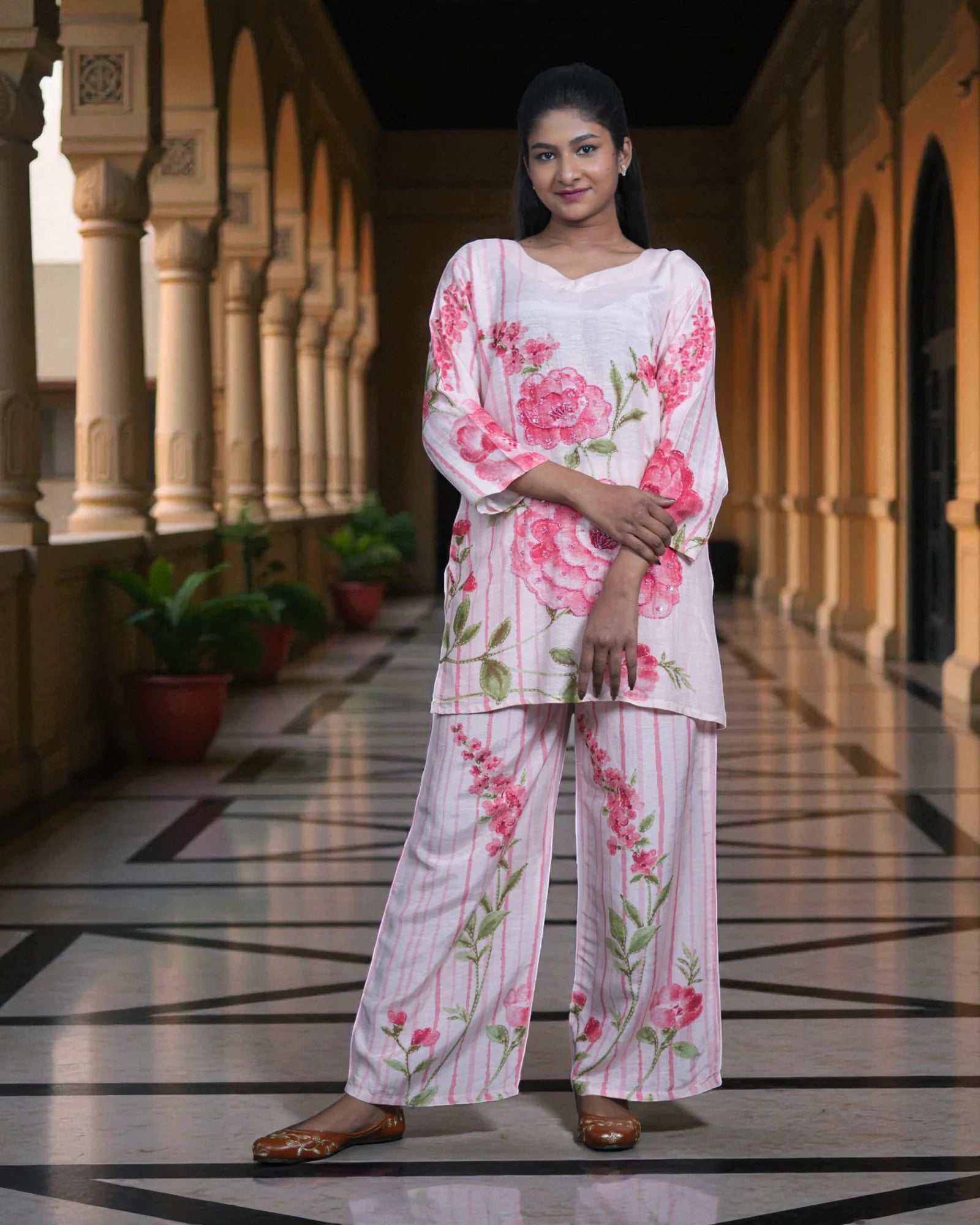 Floral Printed Chanderi Silk Co-Ord Set
