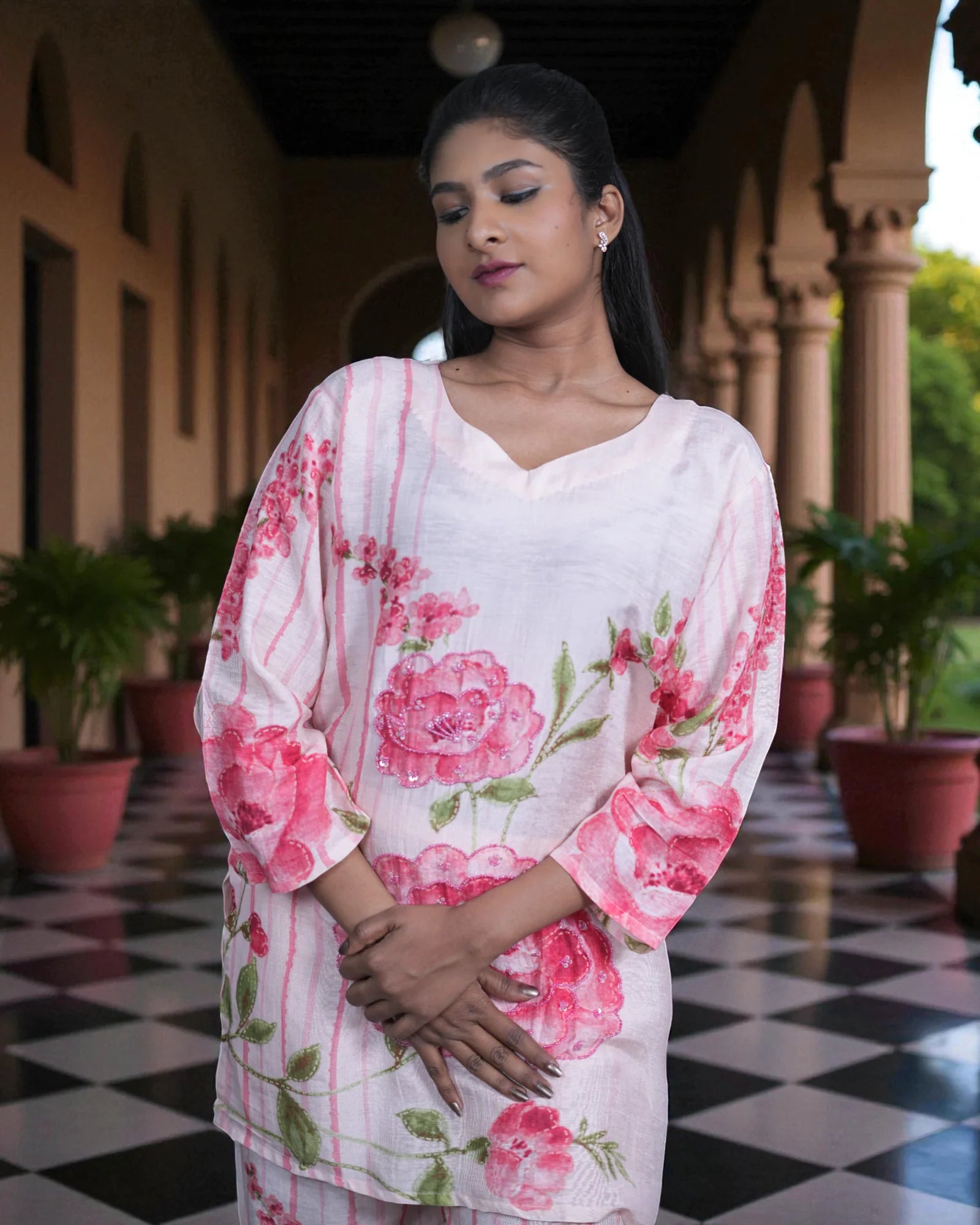 Floral Printed Chanderi Silk Co-Ord Set