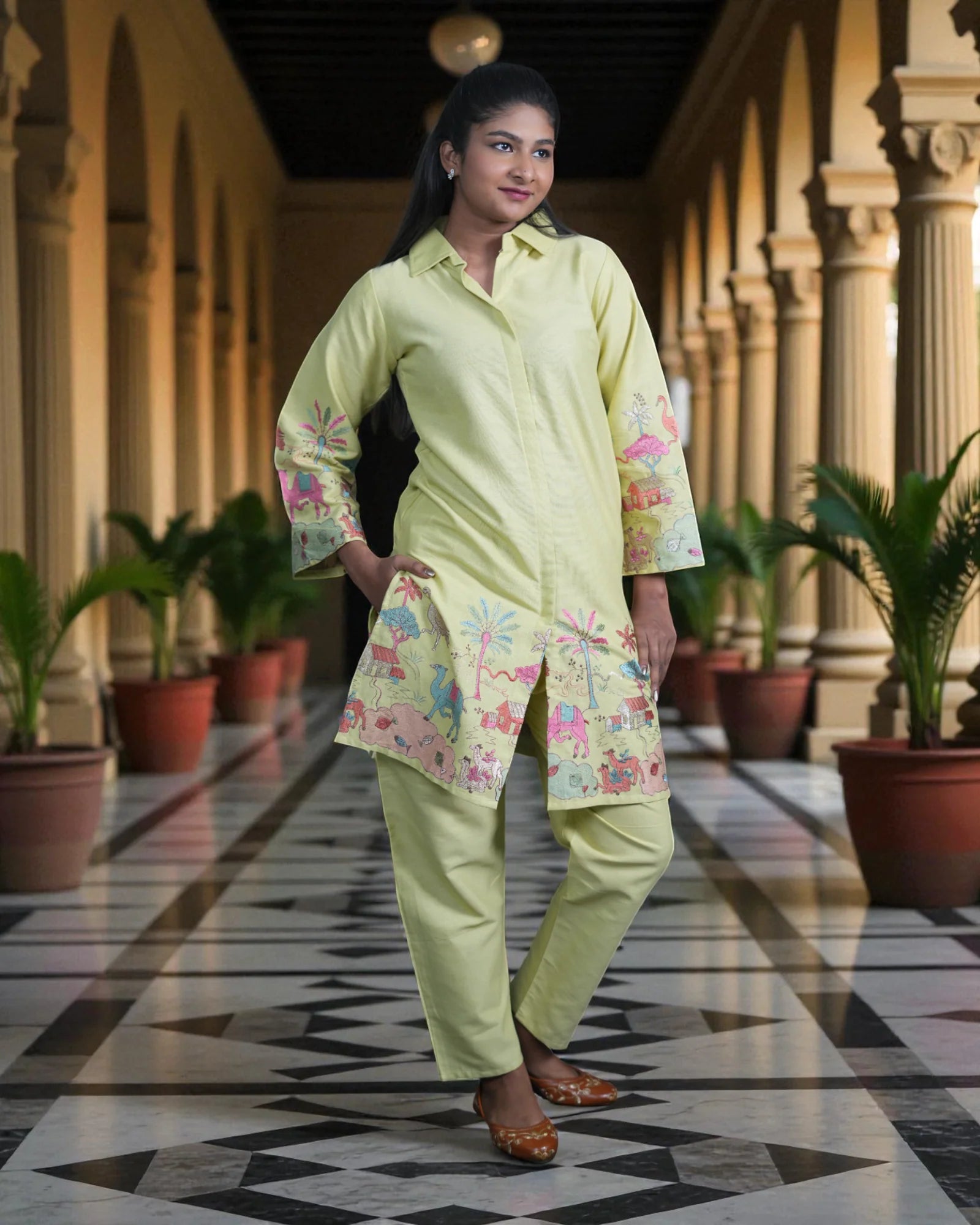 Cotton Artisan Embroidered Kurta Set