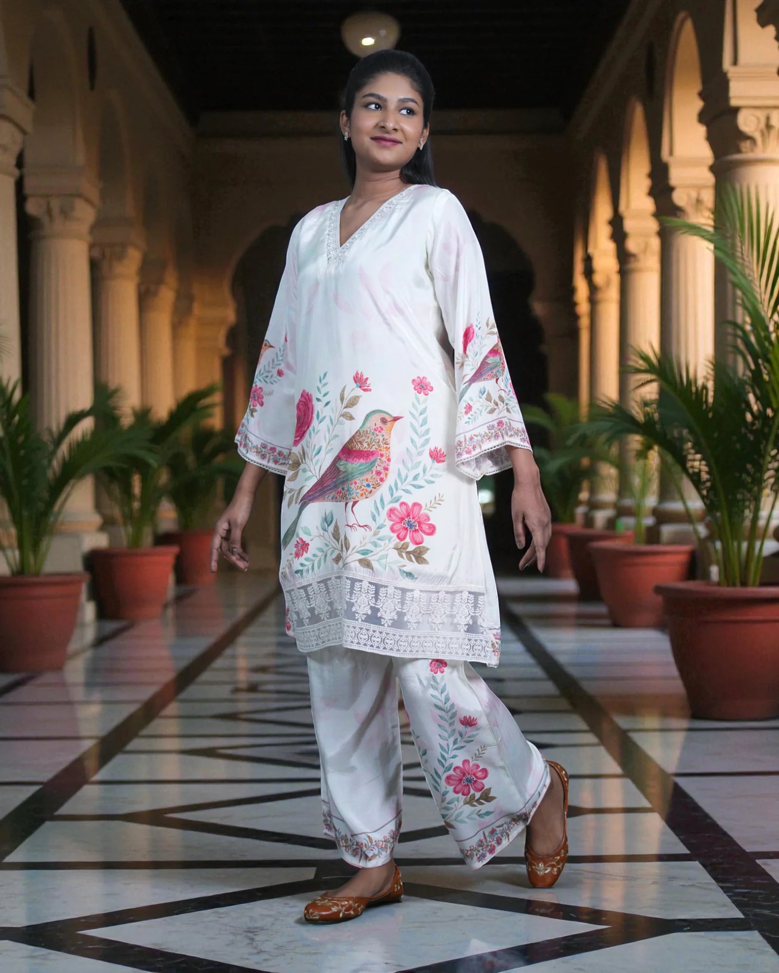 Floral Printed Cotton V Neck Co-Ord Set