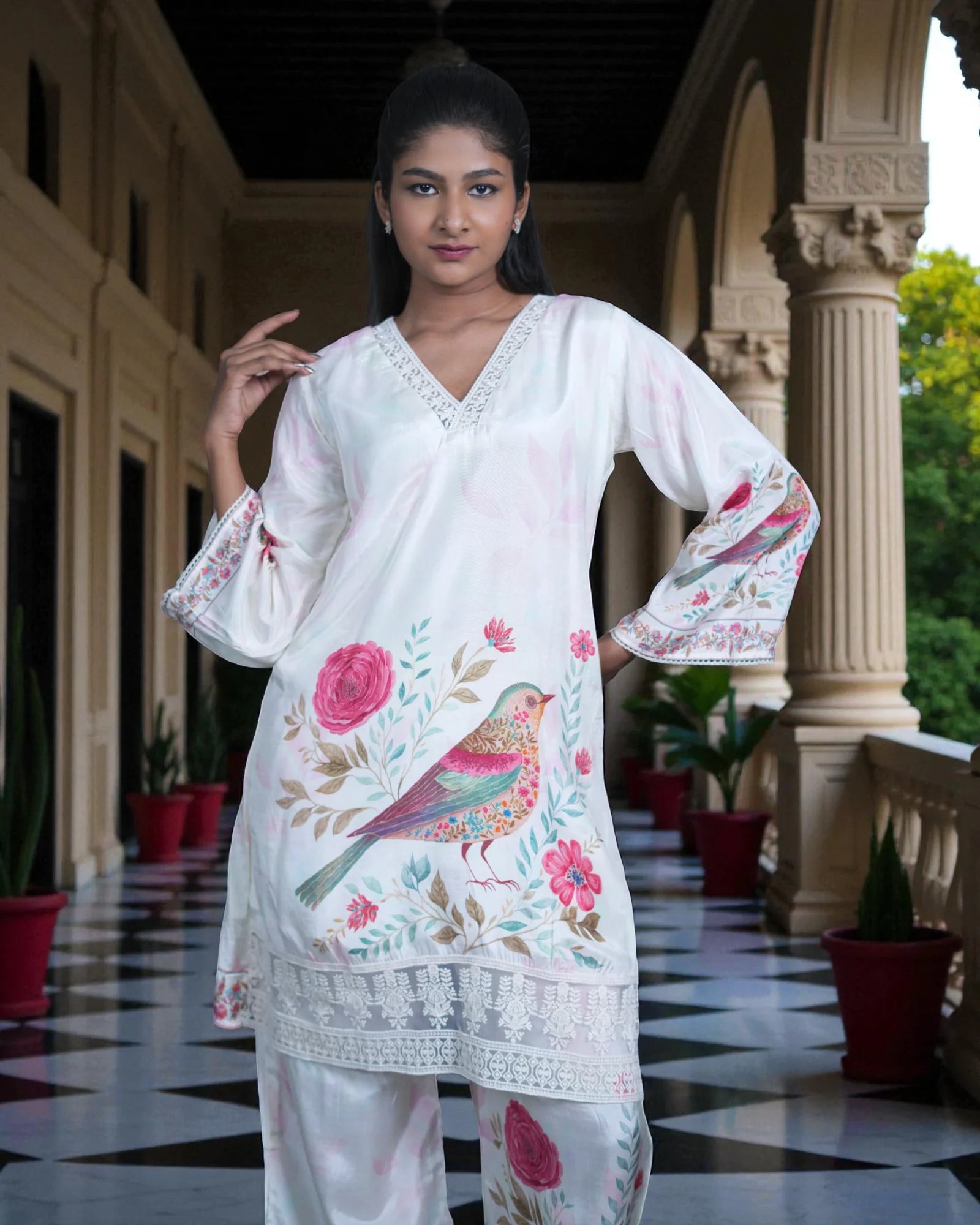 Floral Printed Cotton V Neck Co-Ord Set