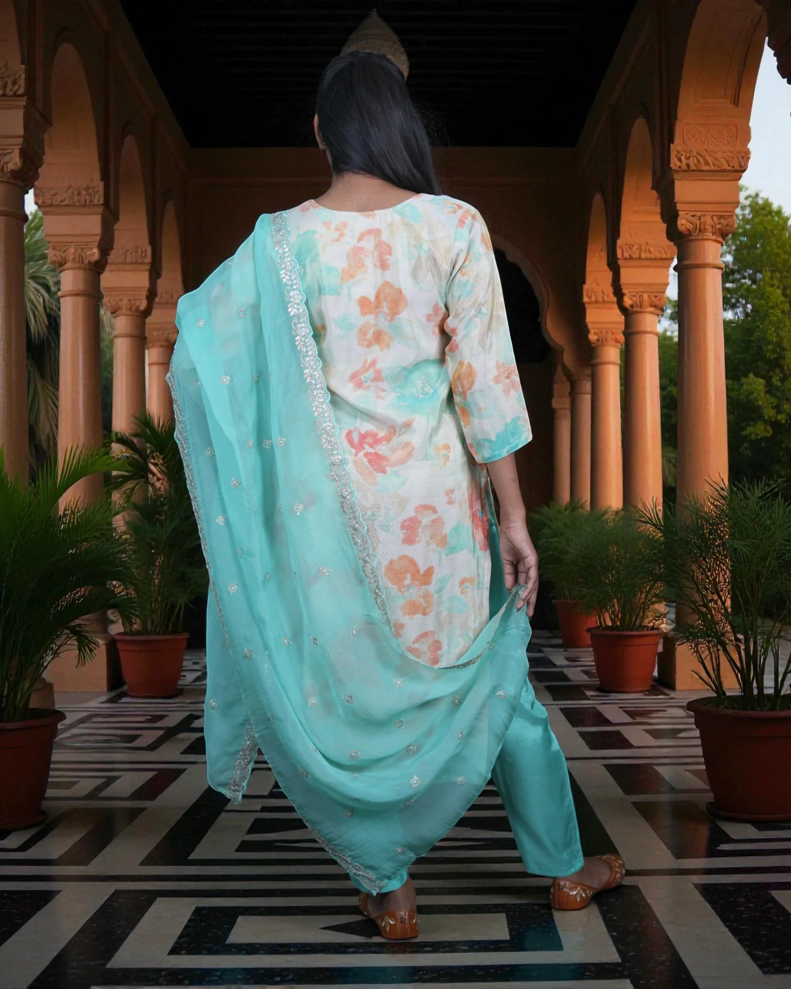Floral Cotton Embroidered Kurta Set