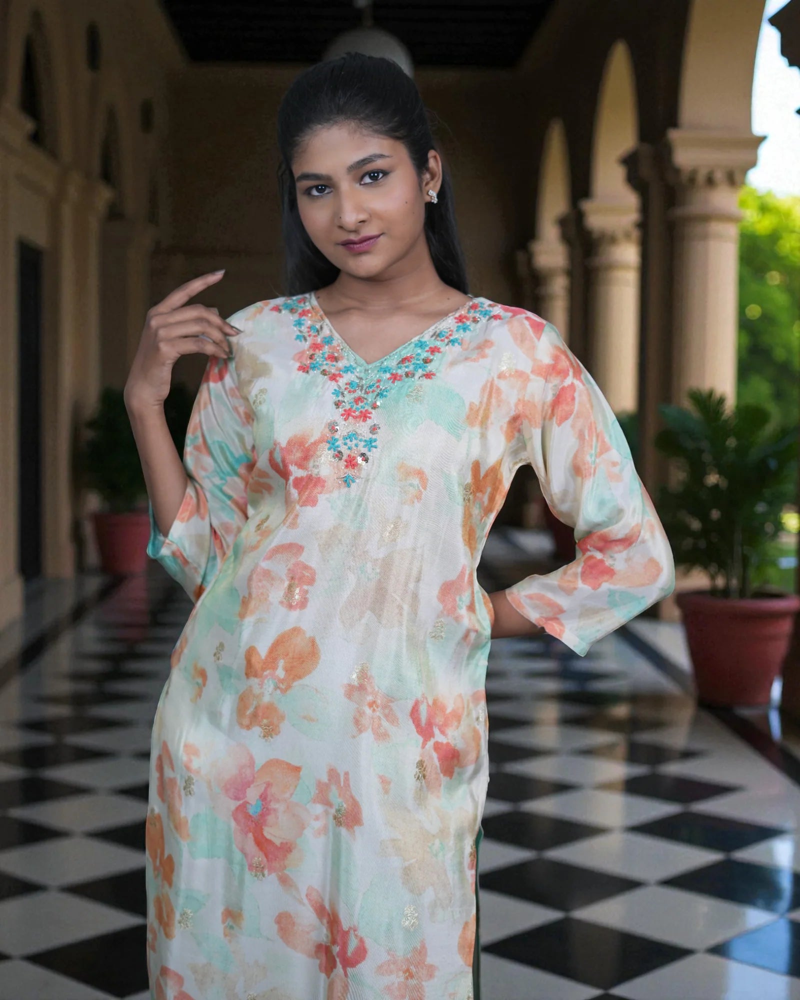 Floral Cotton Embroidered Kurta Set