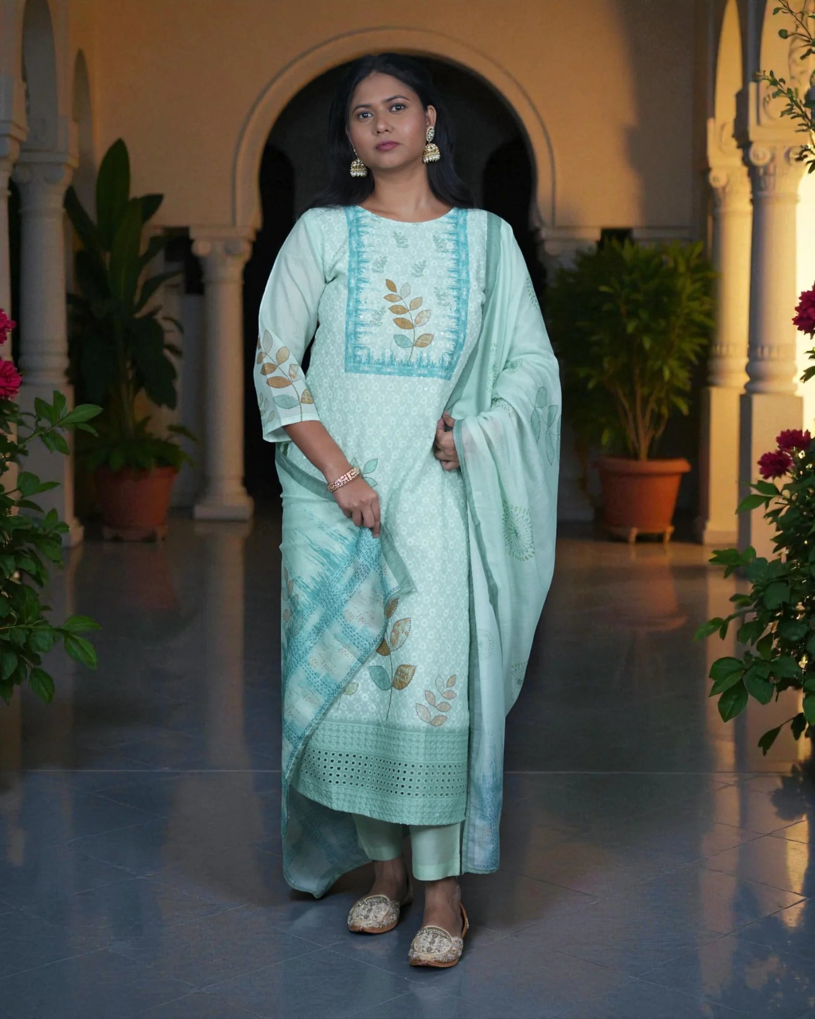 Silver Sequin Embellished Cotton Kurta Set