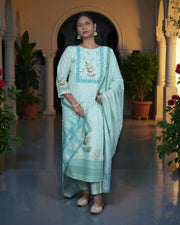 Silver Sequin Embellished Cotton Kurta Set