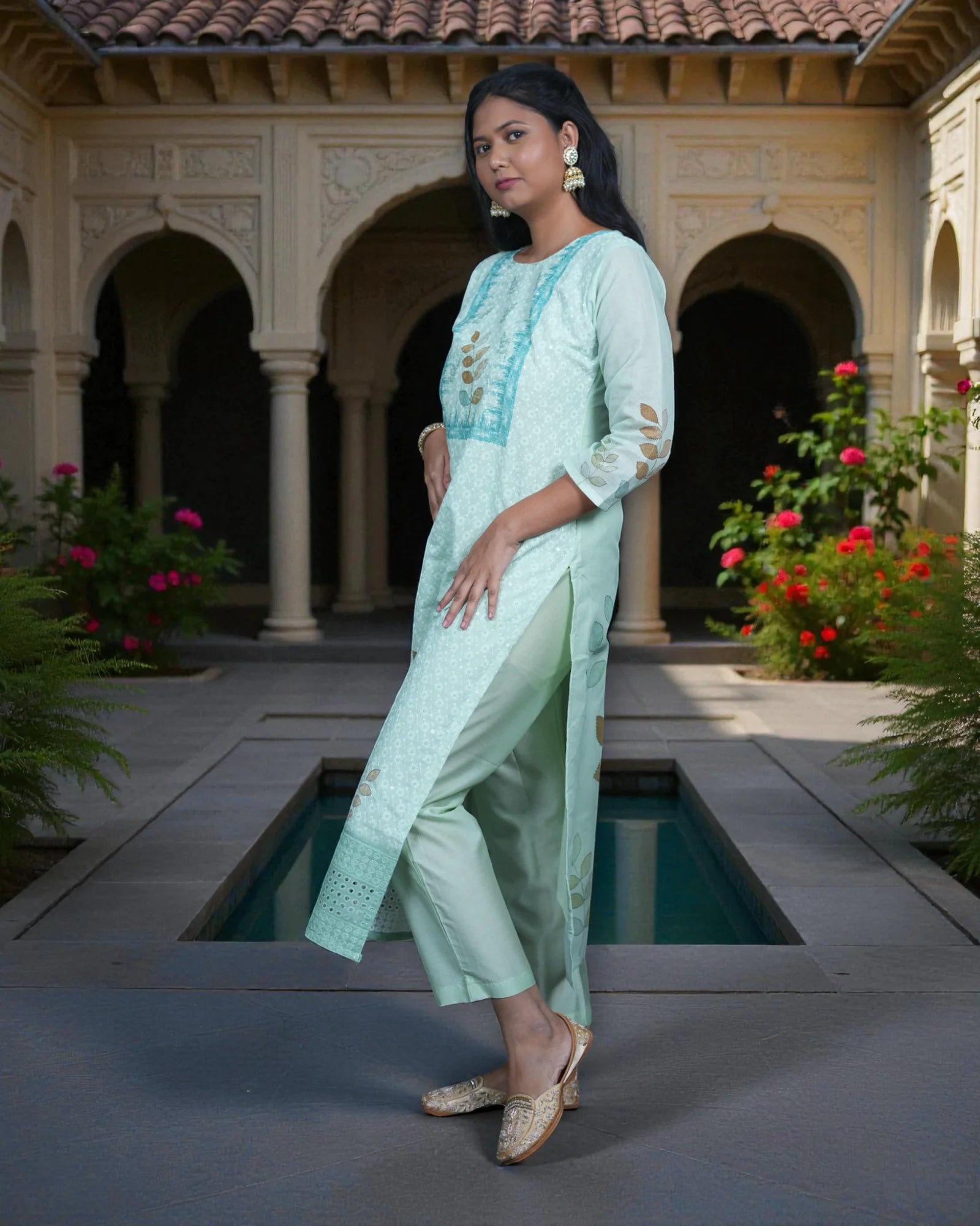 Silver Sequin Embellished Cotton Kurta Set