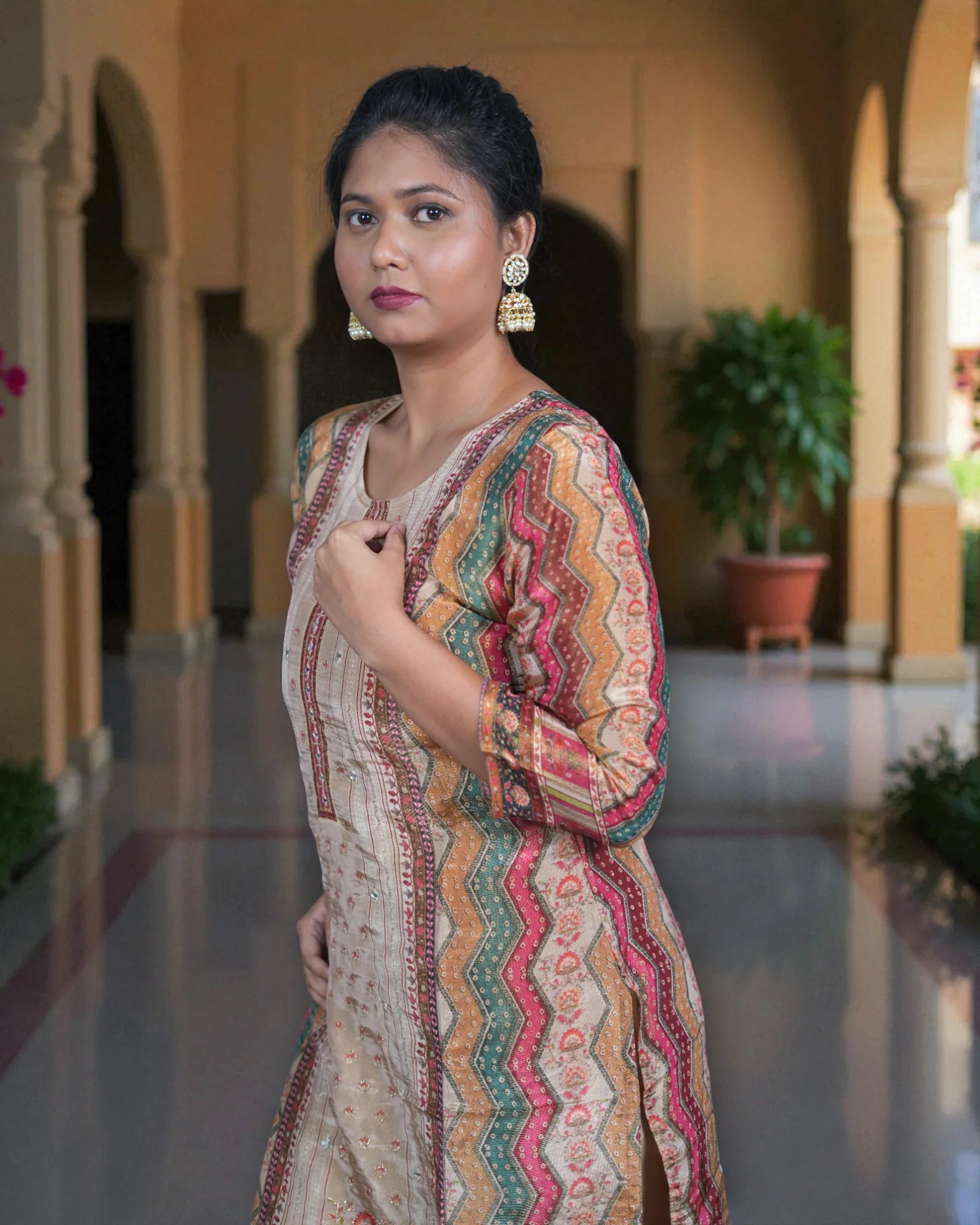 Zigzag Printed Cotton Kurta Set