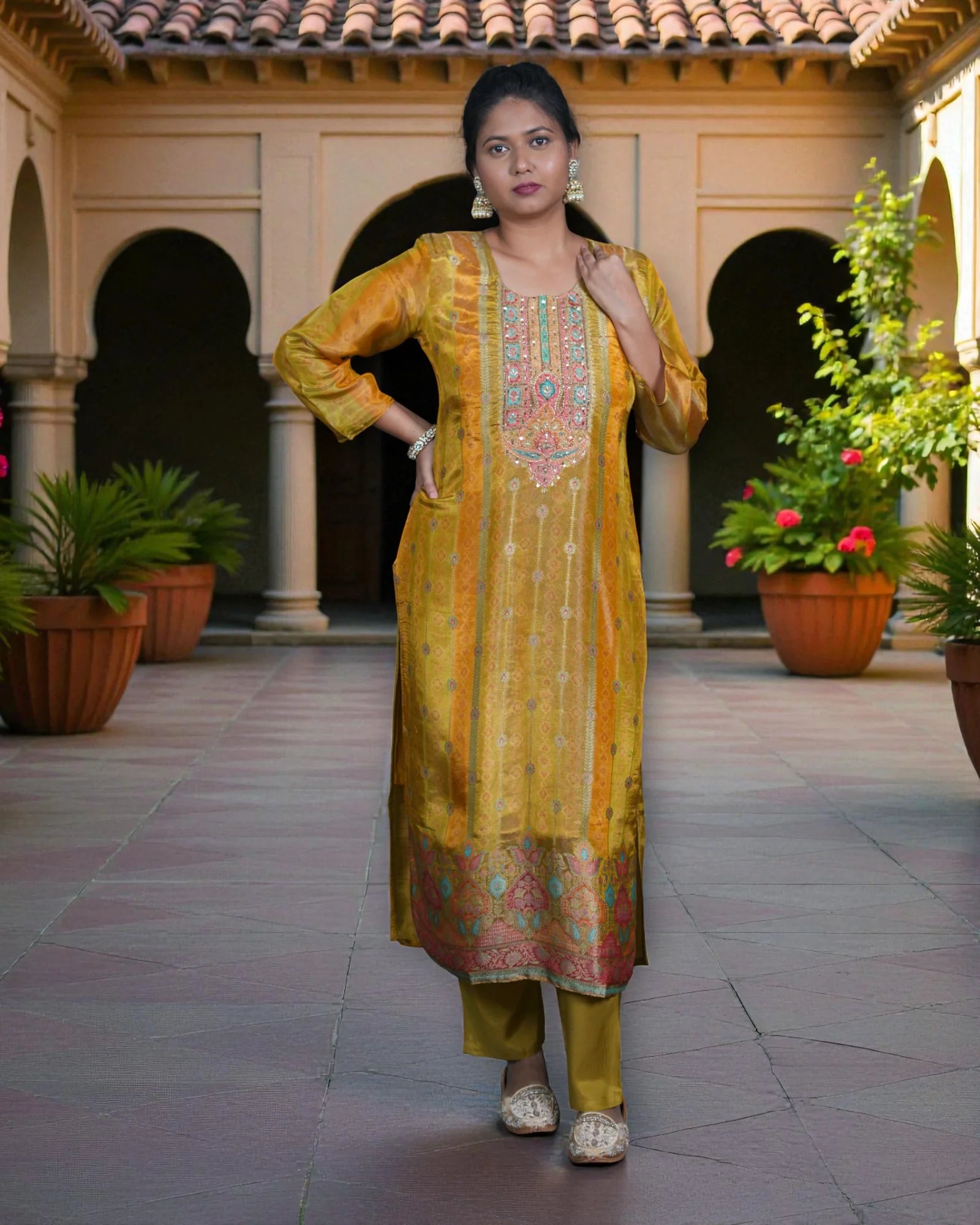 Zardozi Embroidered Kurta Set with Dupatta