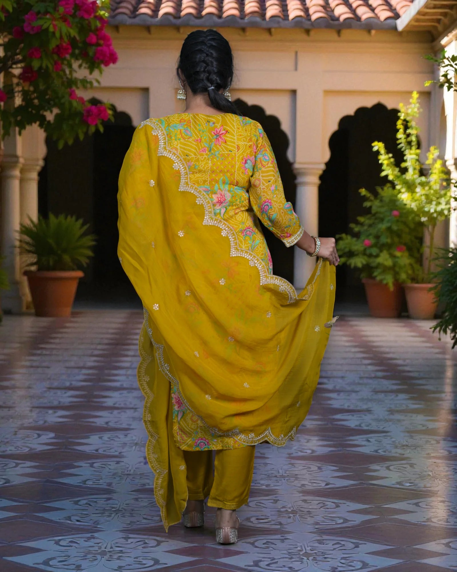 Multicolor Bandhani Zardozi Embroidered Kurta Set