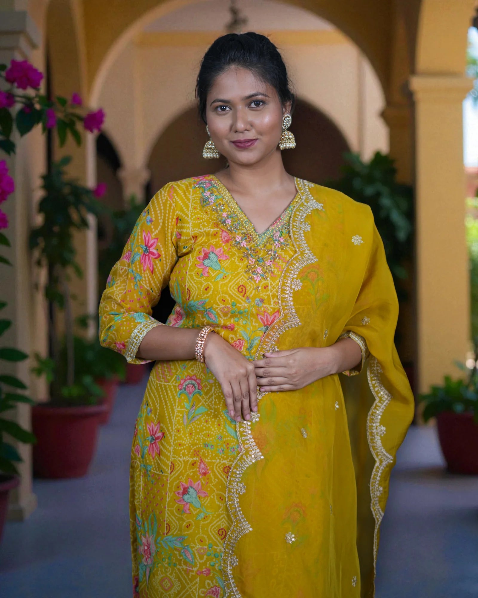 Multicolor Bandhani Zardozi Embroidered Kurta Set