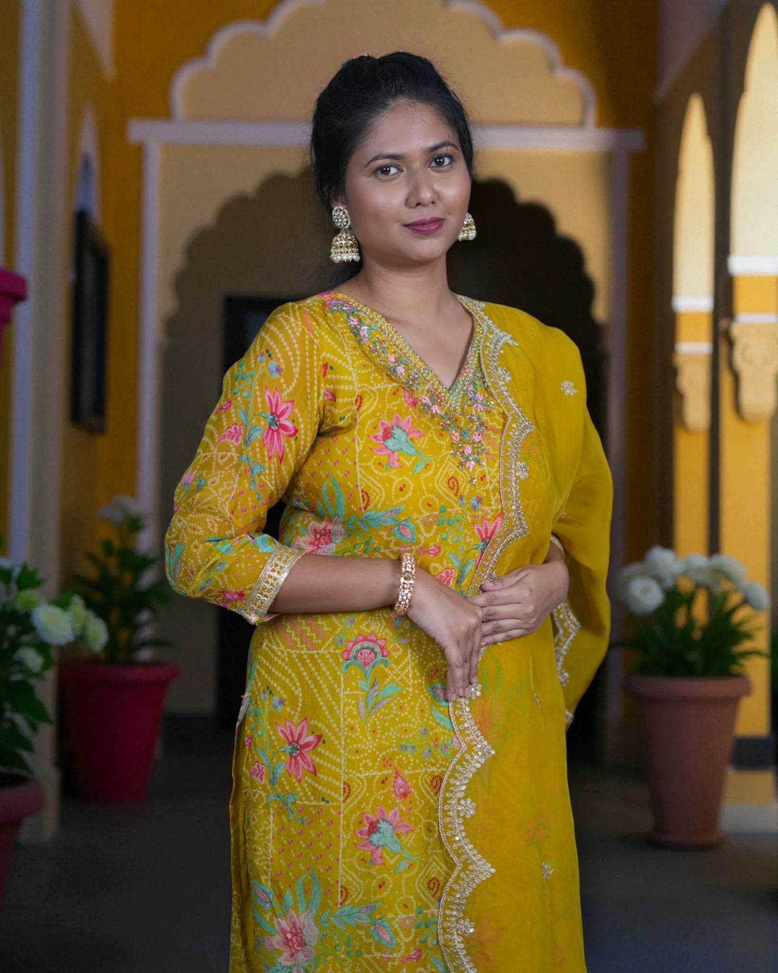 Multicolor Bandhani Zardozi Embroidered Kurta Set