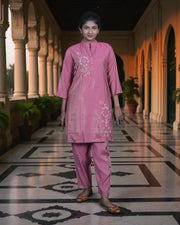 Silk Zardozi Embroidered Chinese Collar Co-Ord Set