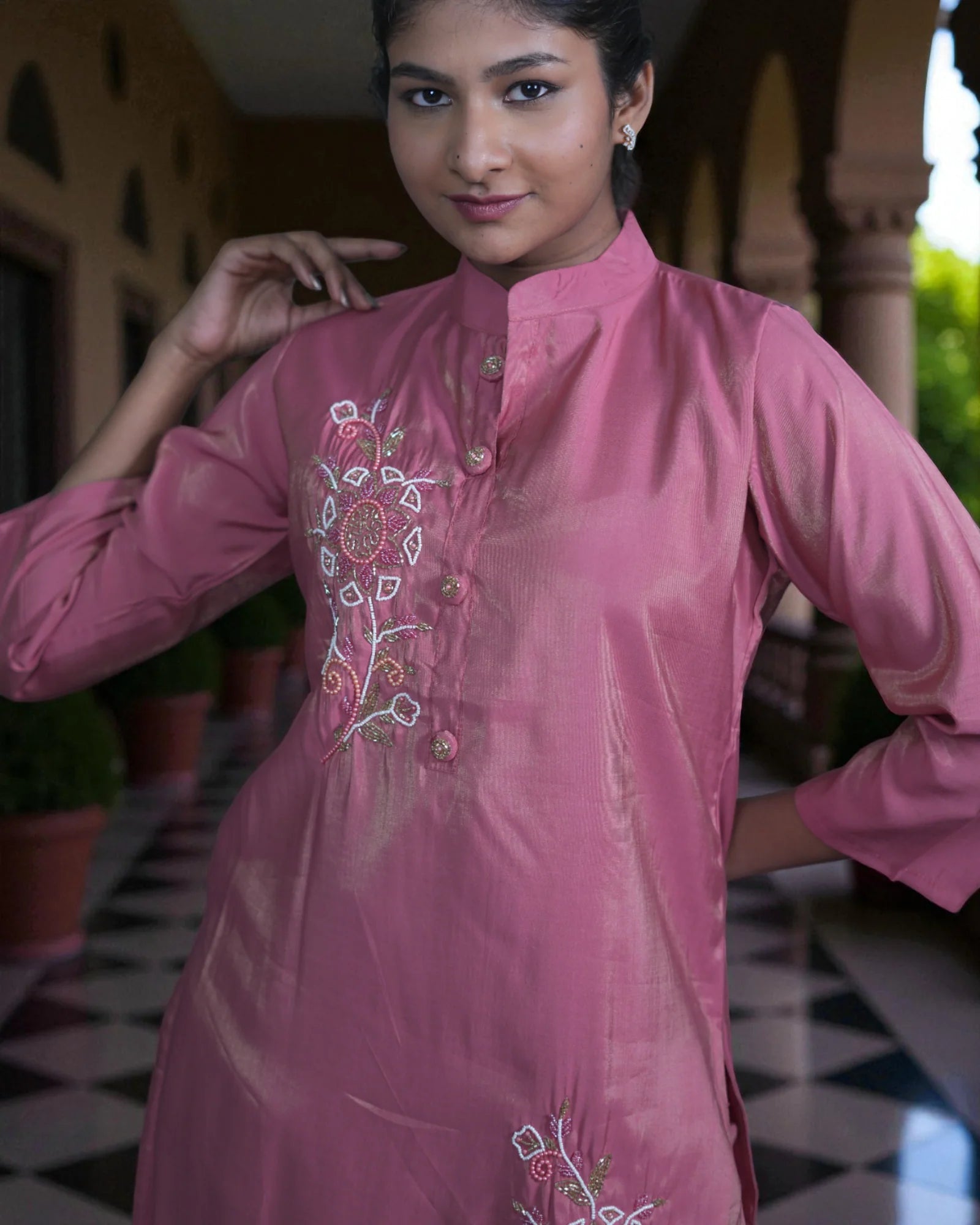 Silk Zardozi Embroidered Chinese Collar Co-Ord Set