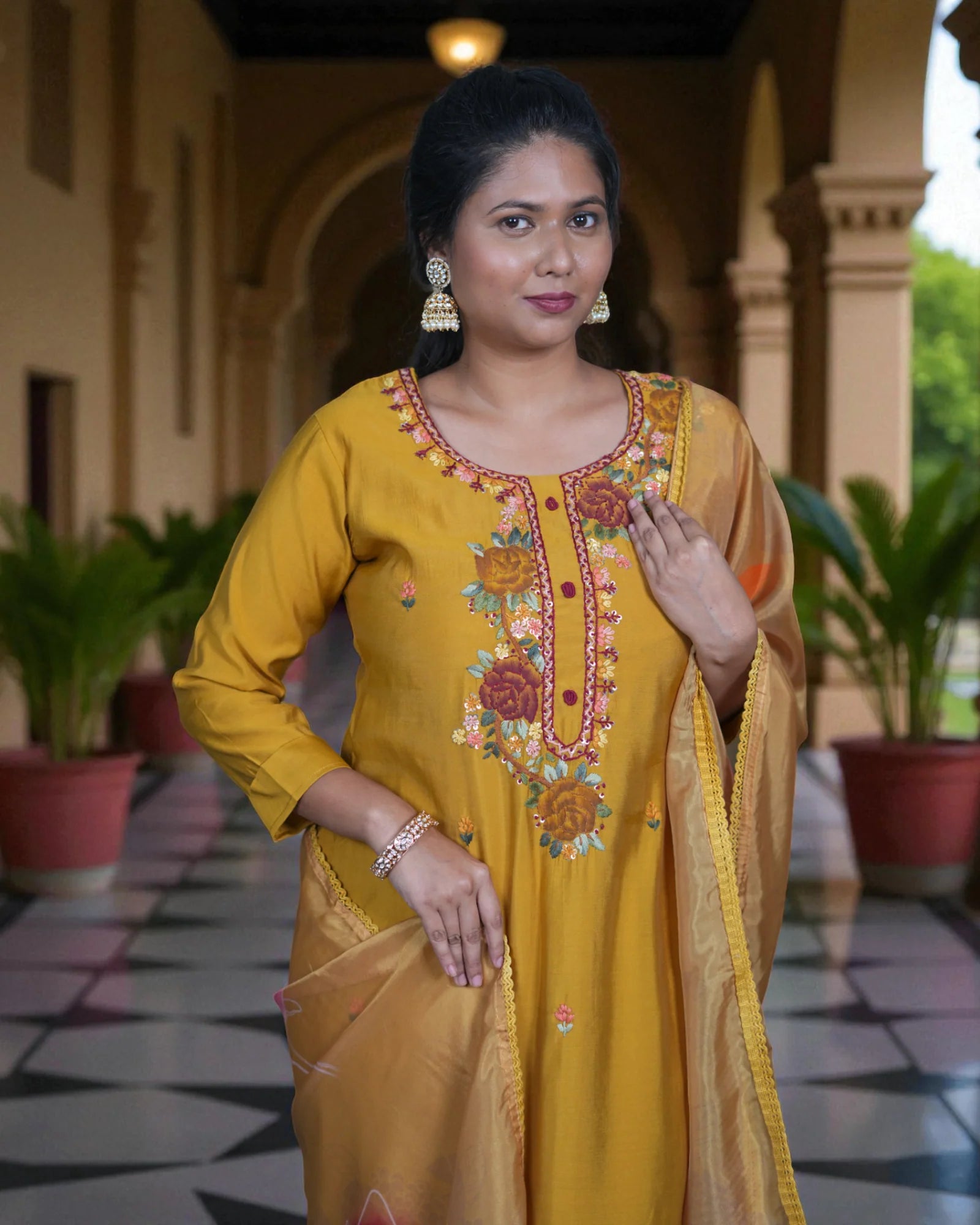 Silk Hand Embroidered Kurta Set