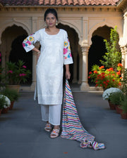 White Cotton Floor Length Bottom Pakistani Suit