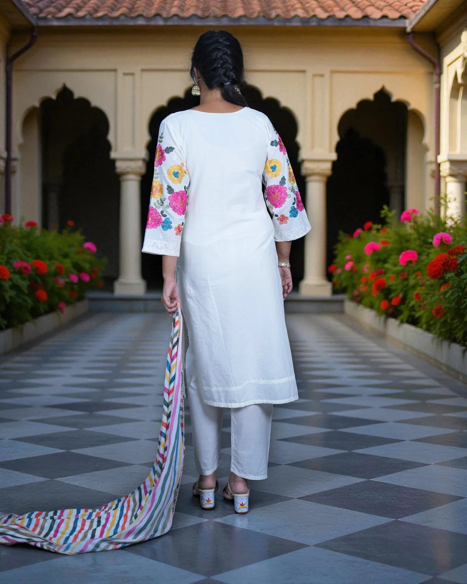 White Cotton Floor Length Bottom Pakistani Suit