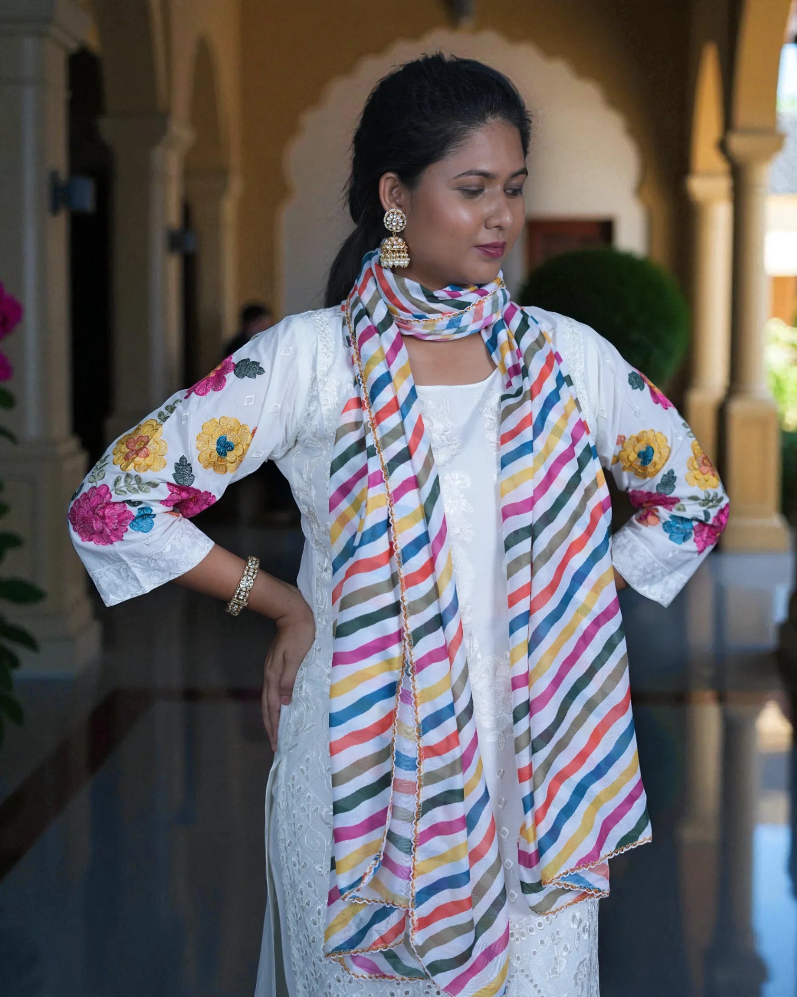 White Cotton Floor Length Bottom Pakistani Suit