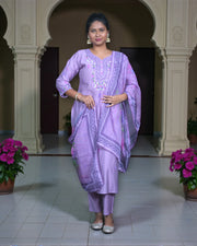 Silk Printed Kurta Set with Organza Dupatta