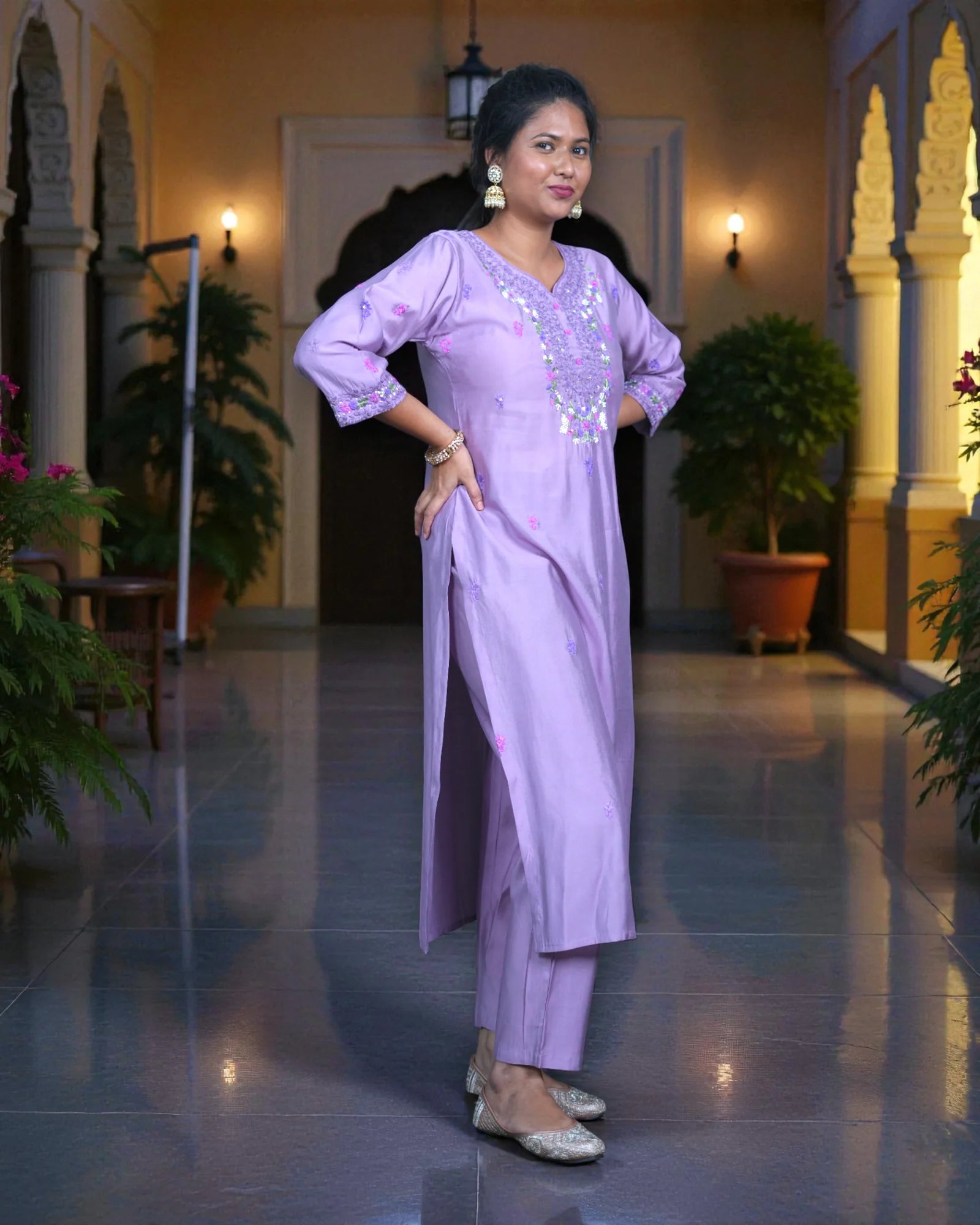 Silk Printed Kurta Set with Organza Dupatta