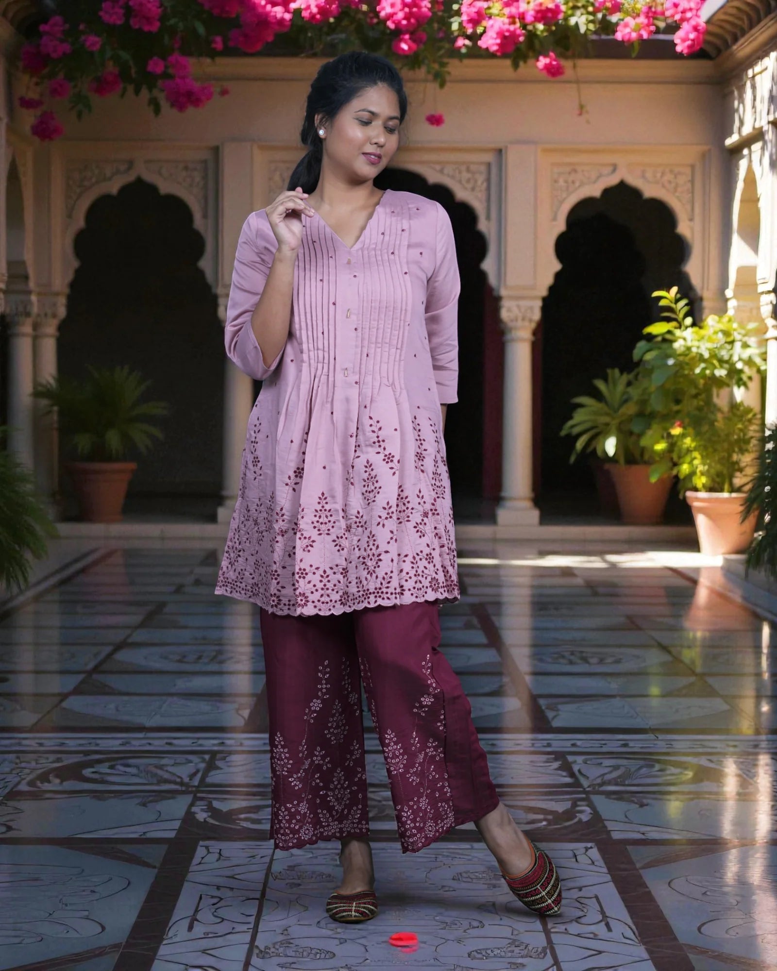 Embroidered Rayon Palazzo Suit Set