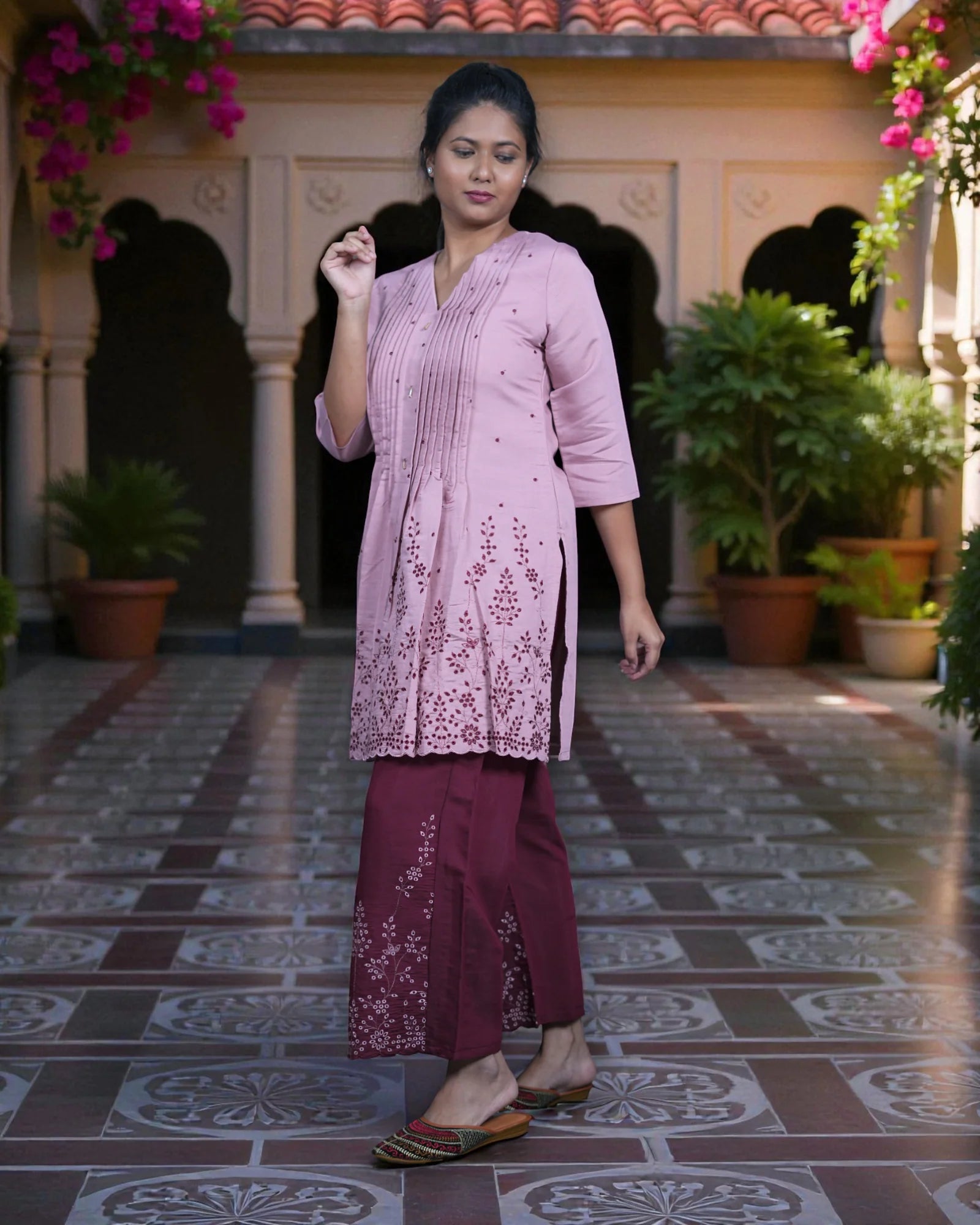 Embroidered Rayon Palazzo Suit Set