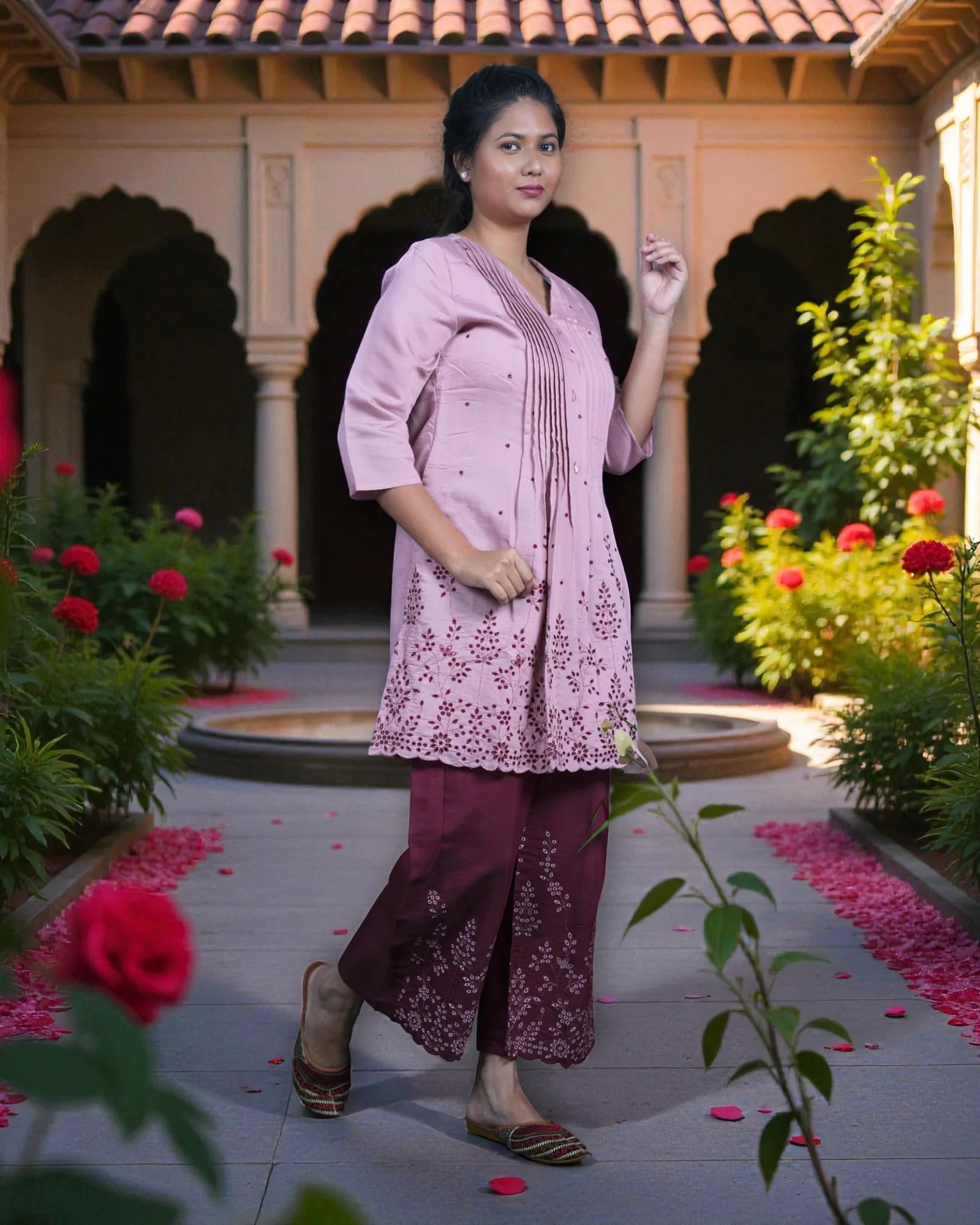 Embroidered Rayon Palazzo Suit Set