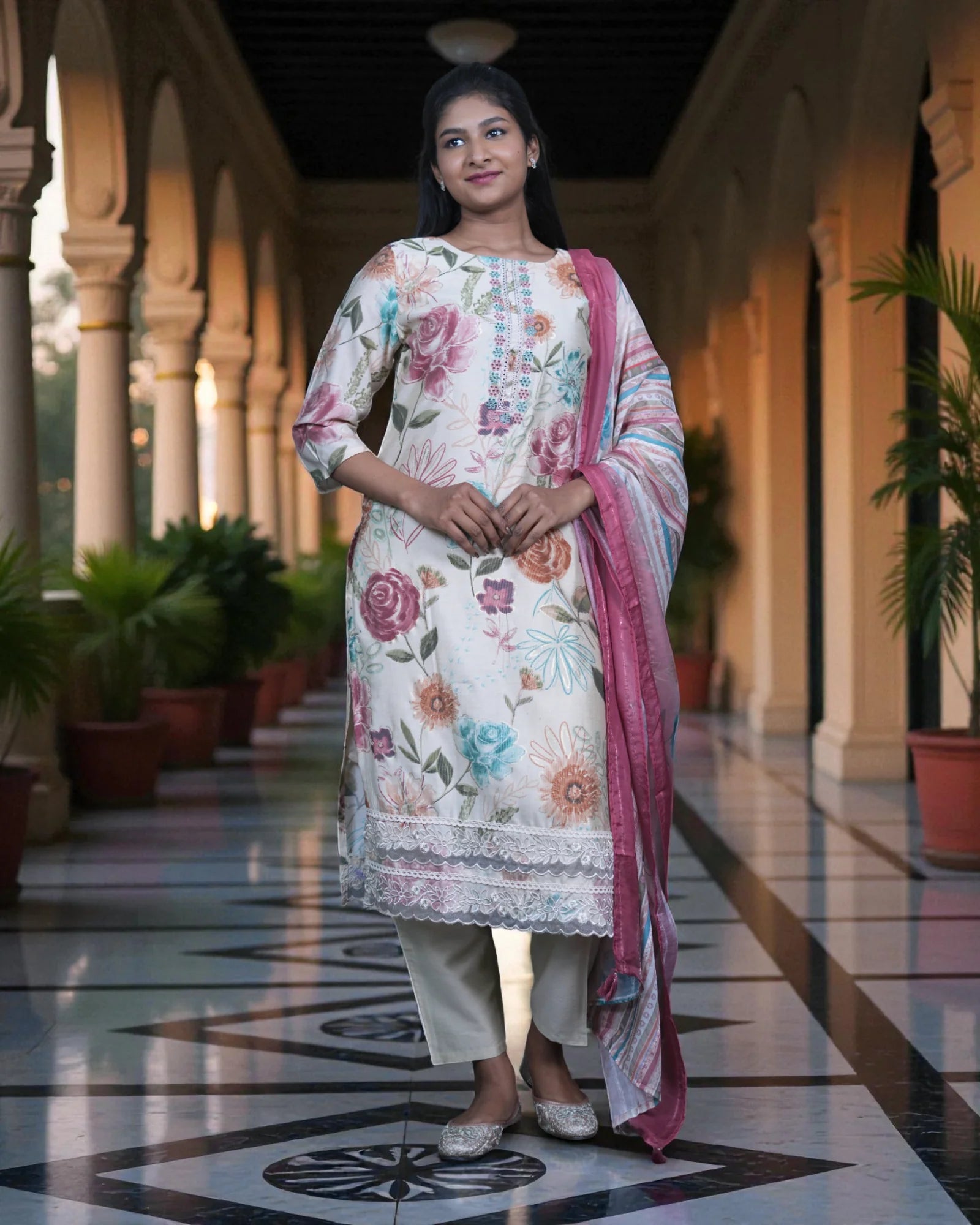 Floral Mul Cotton Kurta Set