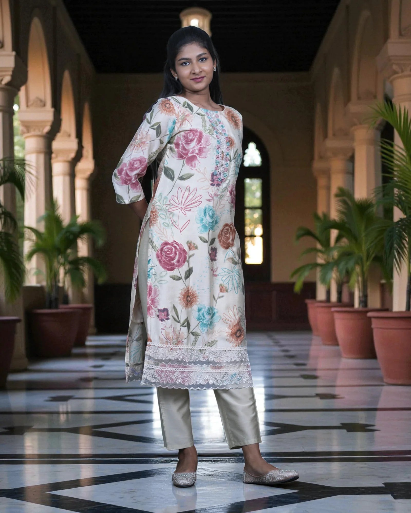 Floral Mul Cotton Kurta Set