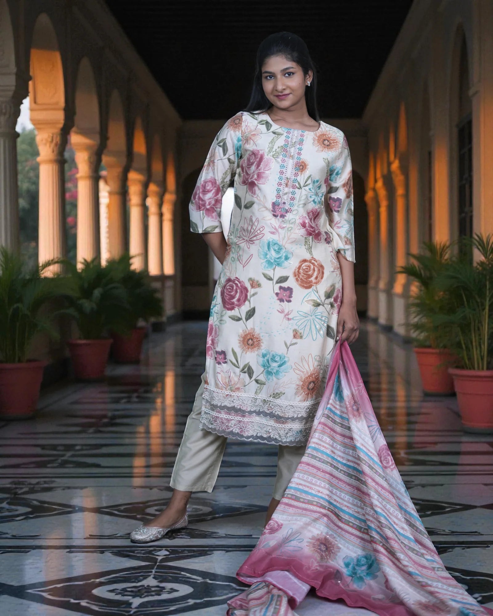Floral Mul Cotton Kurta Set