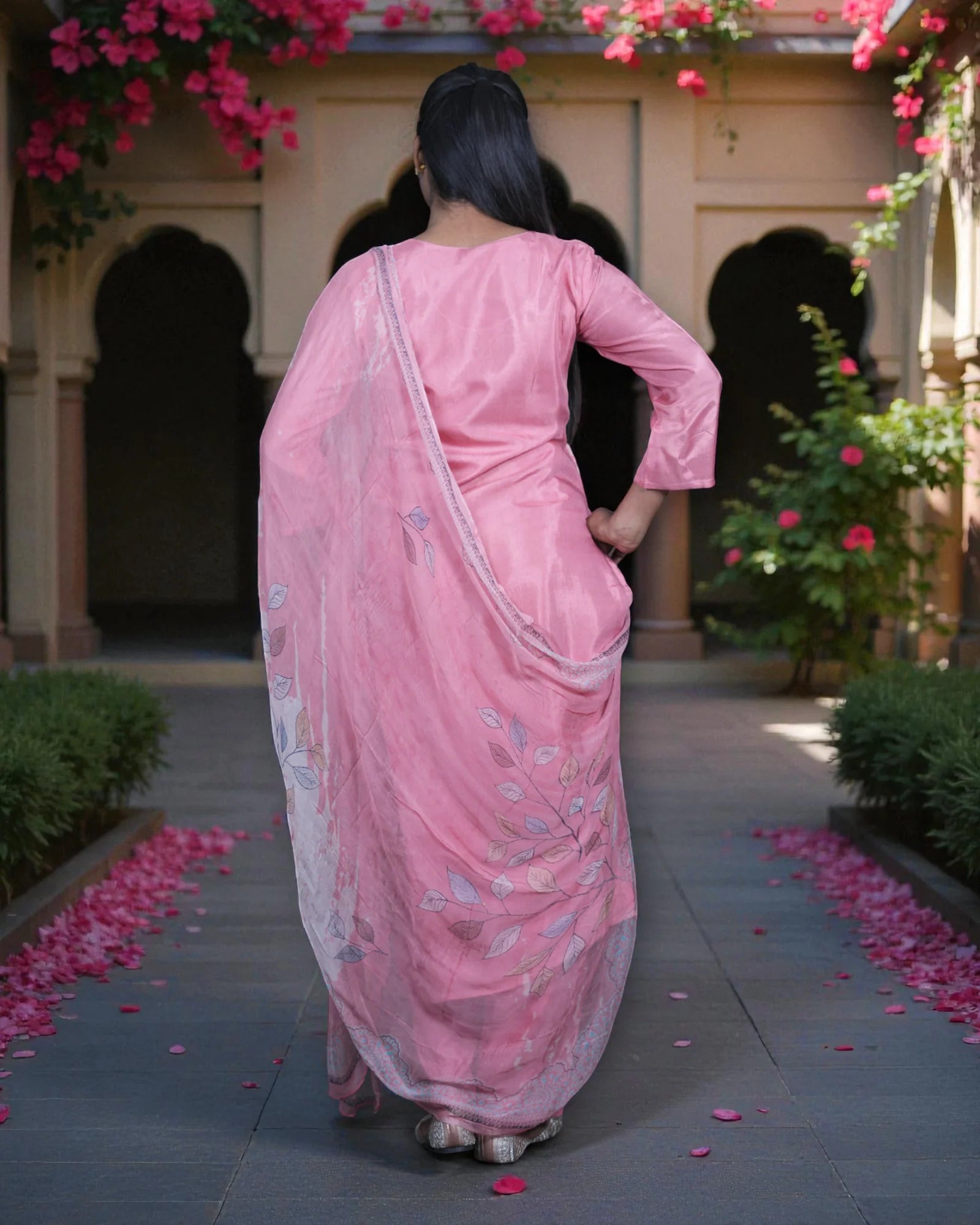 Floral Print Crepe Silk Kurta Set