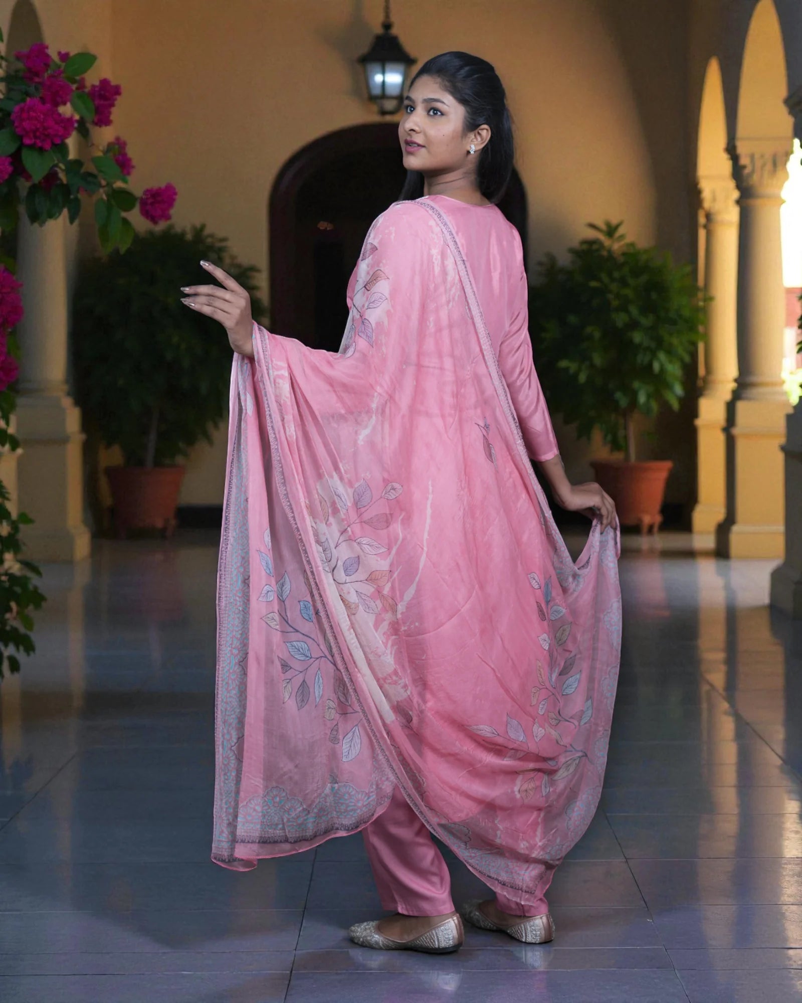 Floral Print Crepe Silk Kurta Set