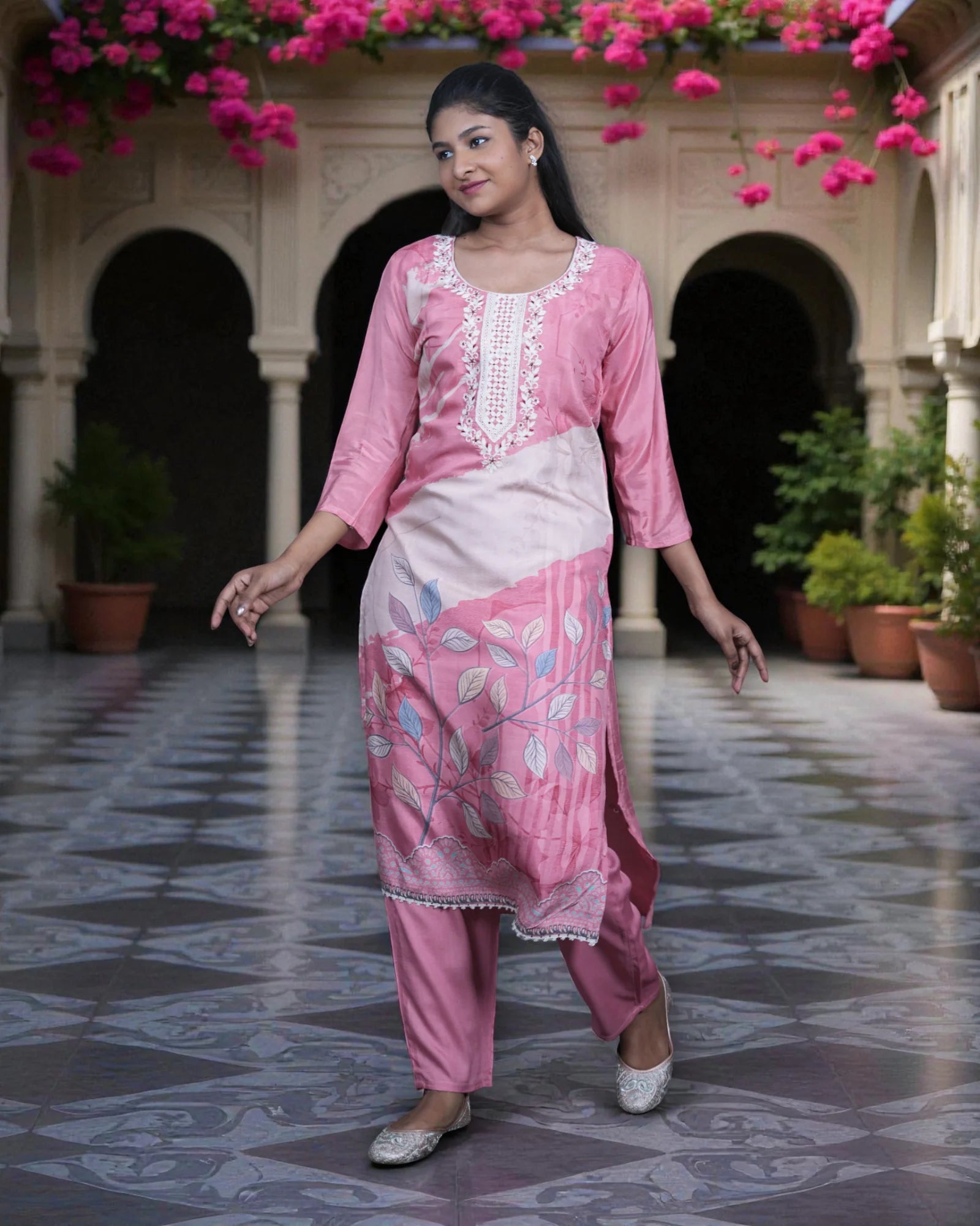 Floral Print Crepe Silk Kurta Set