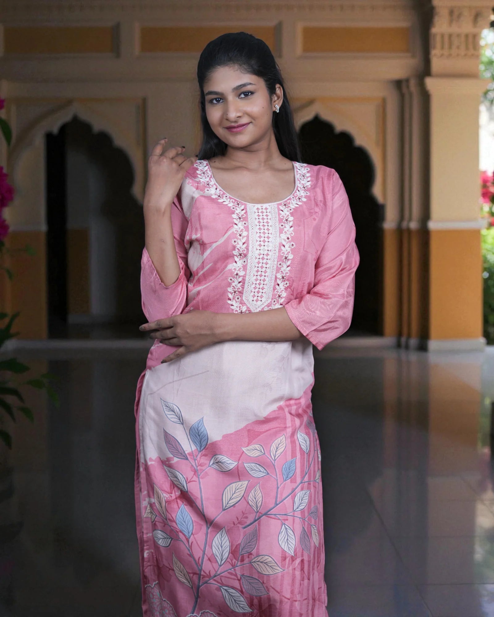 Floral Print Crepe Silk Kurta Set